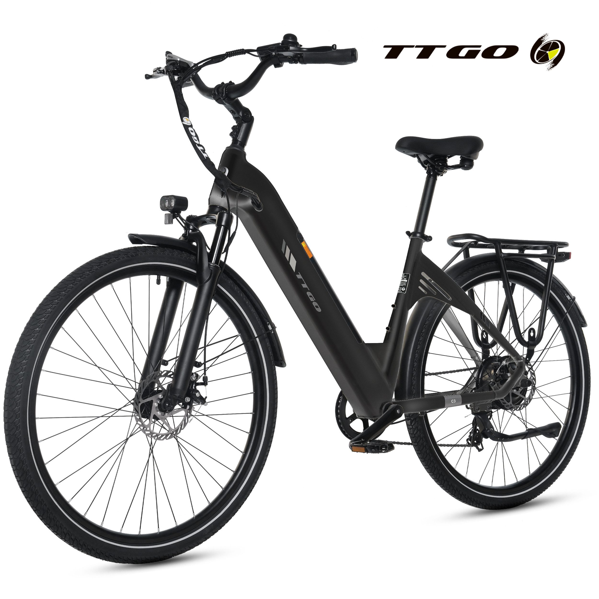 TTGO E-Bike Cityrad 28 Zoll, 52Nm Heckmotor, 150km, Elektrofahrrad, für Damen und Herren, 7 Gang Shimano, Kettenschaltung, Hinterradmotor, 650 Wh, (max. Belastung 125 kg, LCD-Display, Alu-Pedale, Aluminiumrahmen), 5 Stufen, C3 2.0, E-Bike mit tiefem Einstieg, nur 25kg, bis zu 130kg