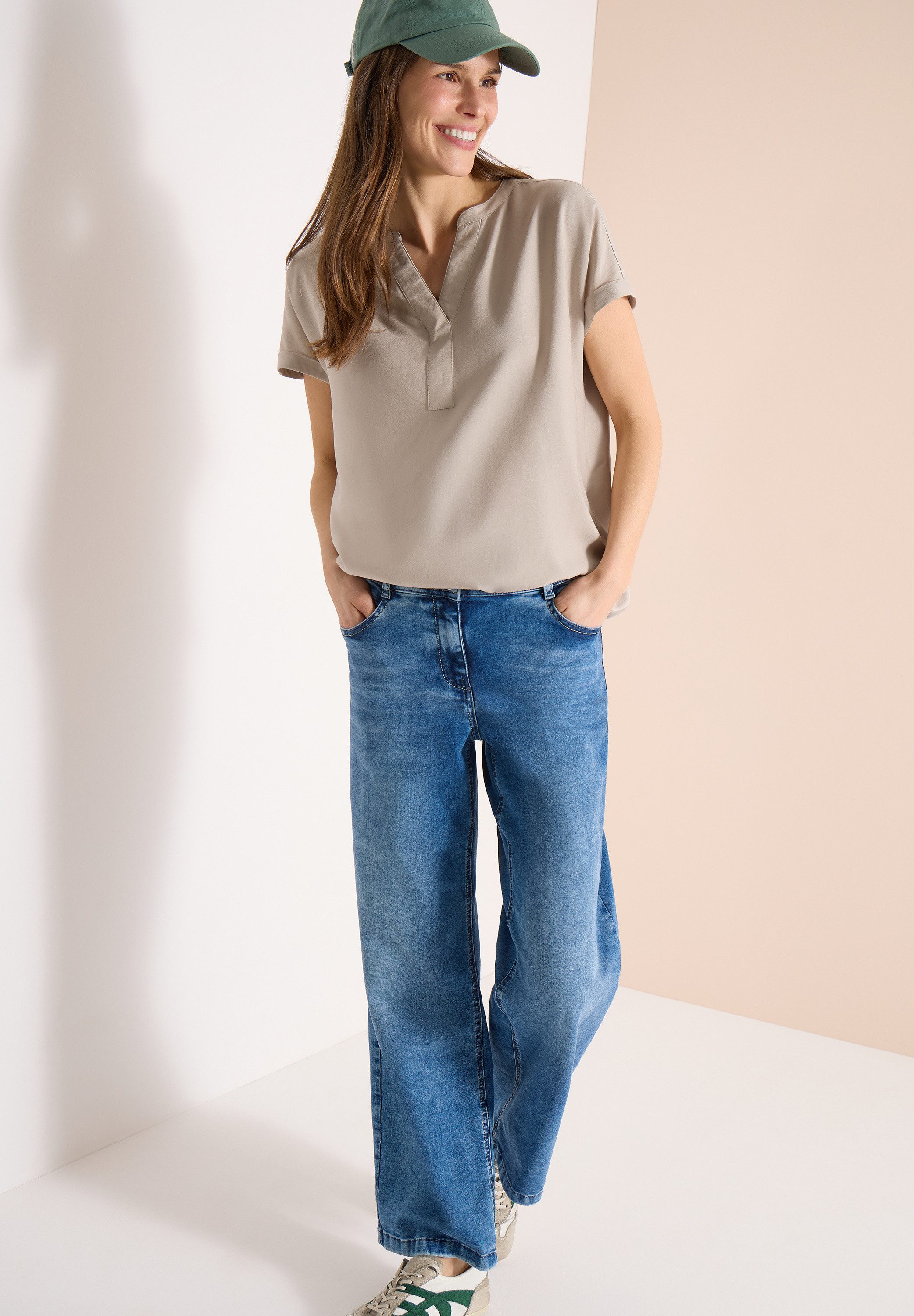 CECIL Kurzarmbluse mit V-Ausschnitt