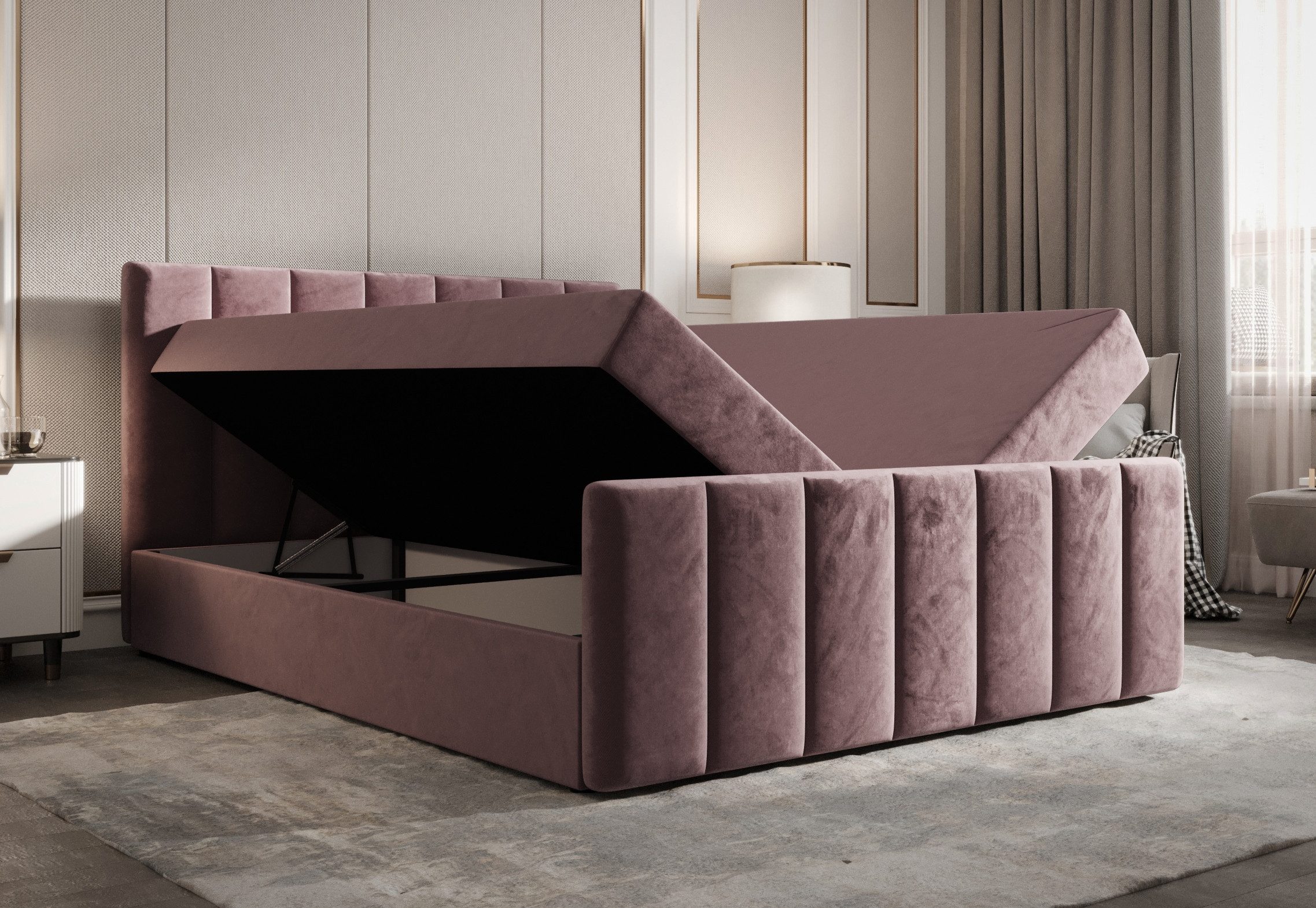 B&B Home Boxspringbett Boxbett Adelle 160 cm 180 cm 200 cm (H3 Matratze Bonellfederung, Kopfteil, Bettkasten und Topper)
