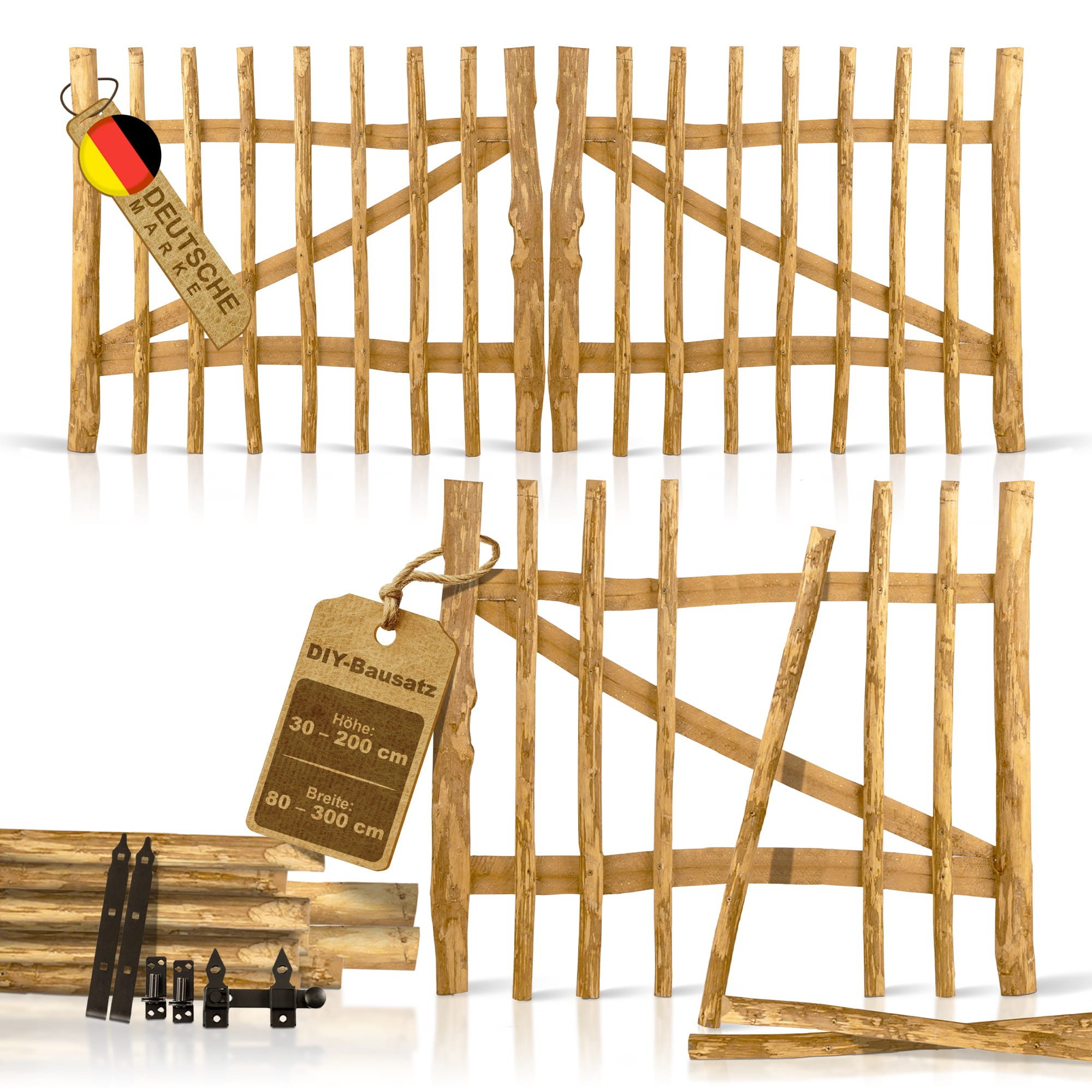 BooGardi Gartentor Staketentor Bausatz, (Höhe 50cm x Breite 80cm Lattenabstand 7-9cm · 168 Größen), Gartentür Holztor Staketenzaun Zauntor Gartenzaun