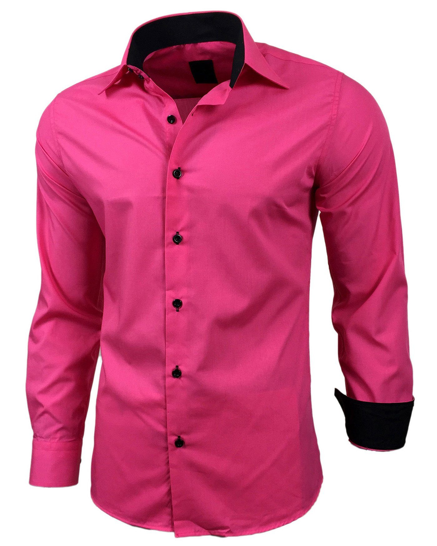 Langarmhemd Kentkragen Businesshemd Slim Fit Hemd mit farblich abgesetzten B-444
