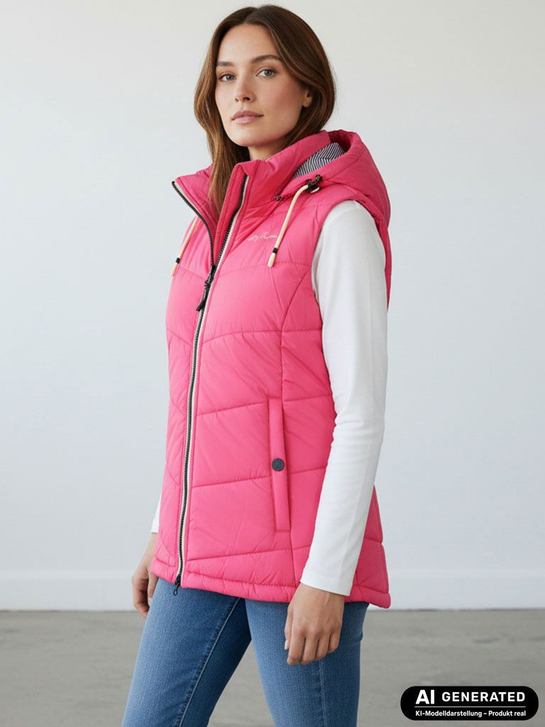 Dry Fashion Steppweste Rügen Damen Weste gesteppt Kapuze - Outdoor Damenweste Windabweisend Kapuze verstellbar & abnehmbar, 2-Wege-Reißverschluss, Seitentaschen