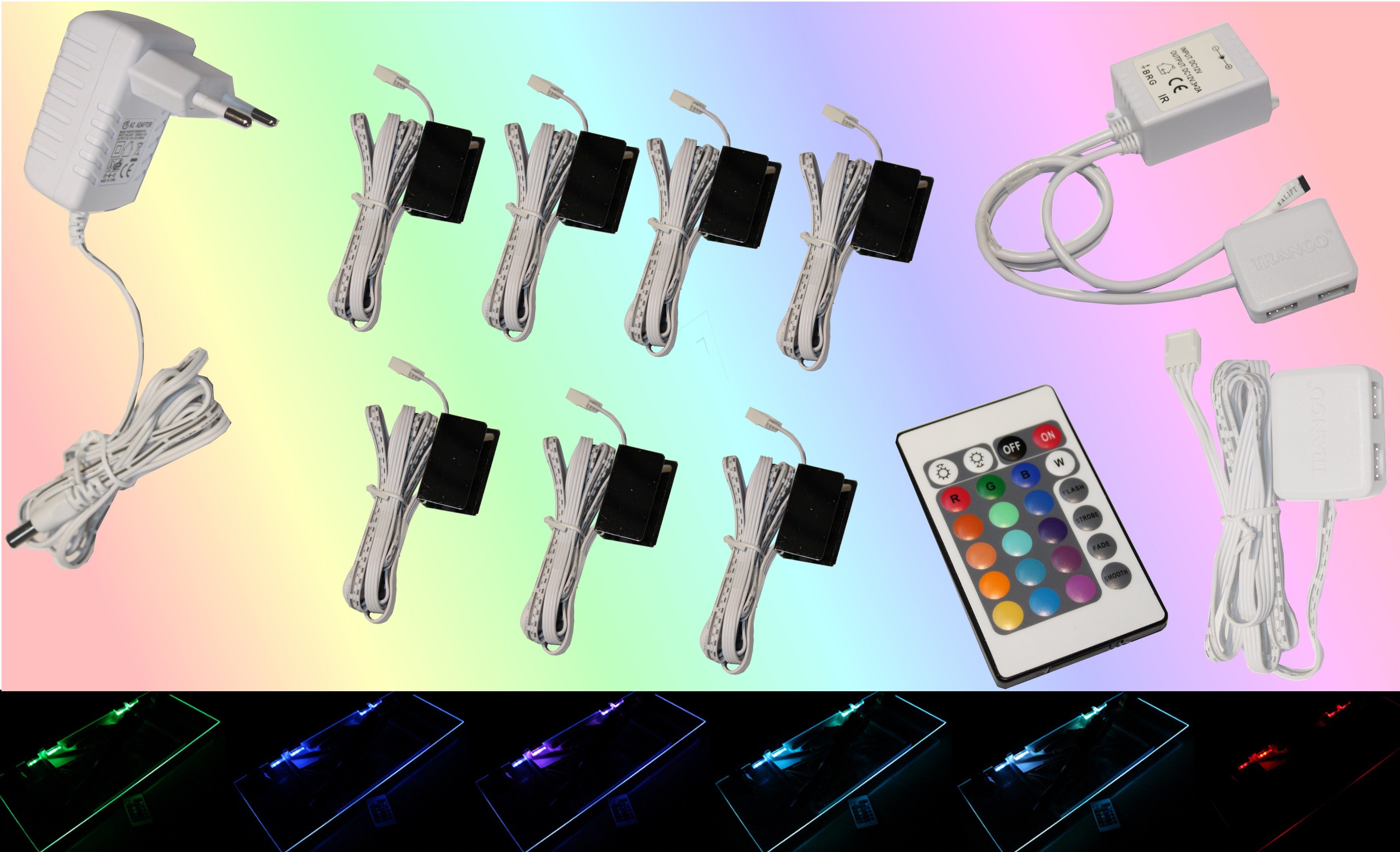 TRANGO LED Glaskantenbeleuchtung, 7er Set RGB günstig online kaufen