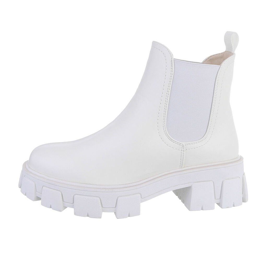 Ital-Design Damen Chelsea Freizeit Plateaustiefelette Blockabsatz Chelsea Boots in Weiß