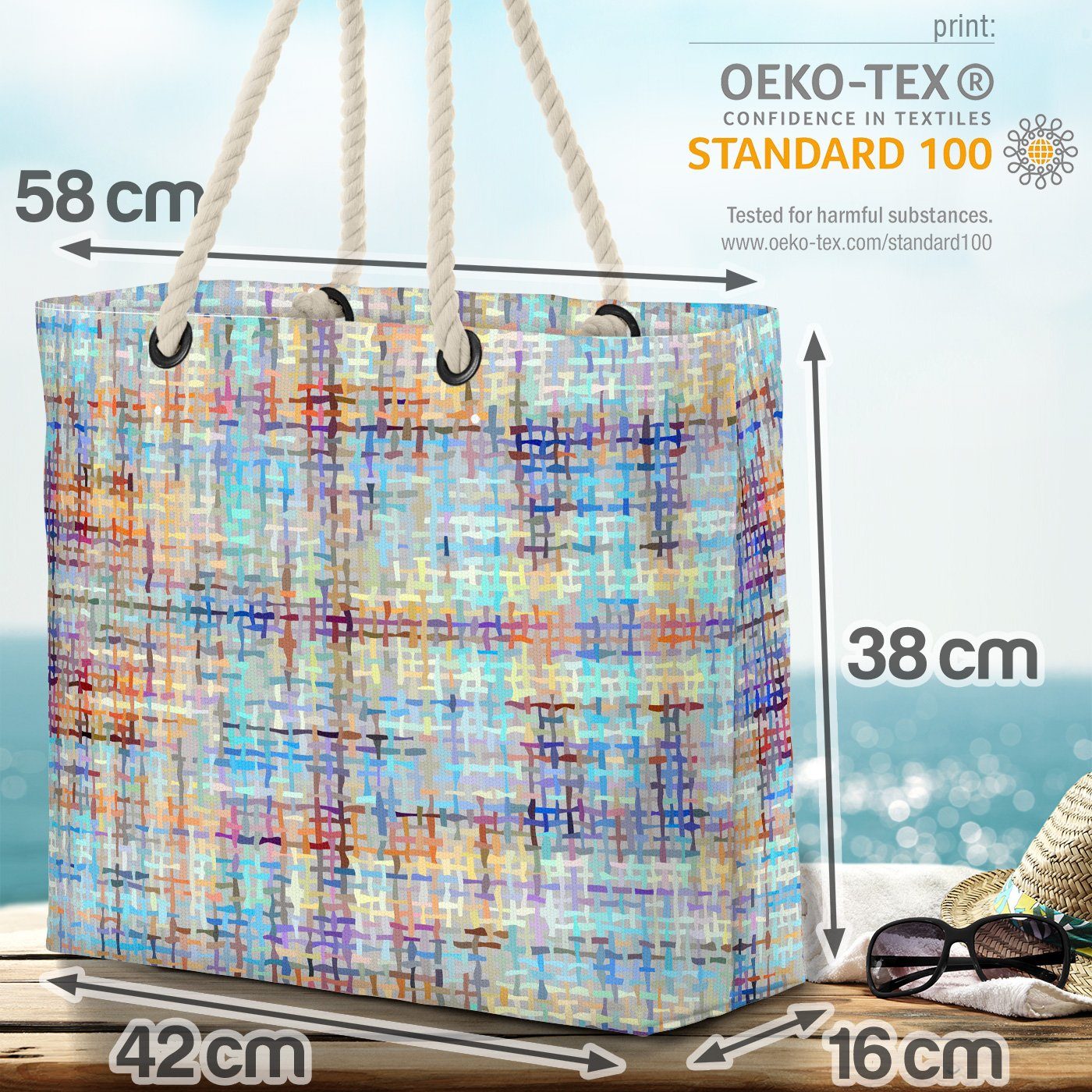 sack (1-tlg), retro Bag viereck nahtlos Style Strandtasche fliesen Tweed Beach textur ethnisch VOID muster