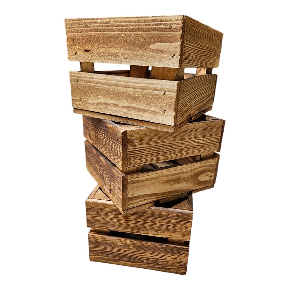 Teramico Holzkiste Holzkiste Dekokiste Box 22 x 20 x 15 cm 3er SET Geflammt, Aufbewahrungsbox