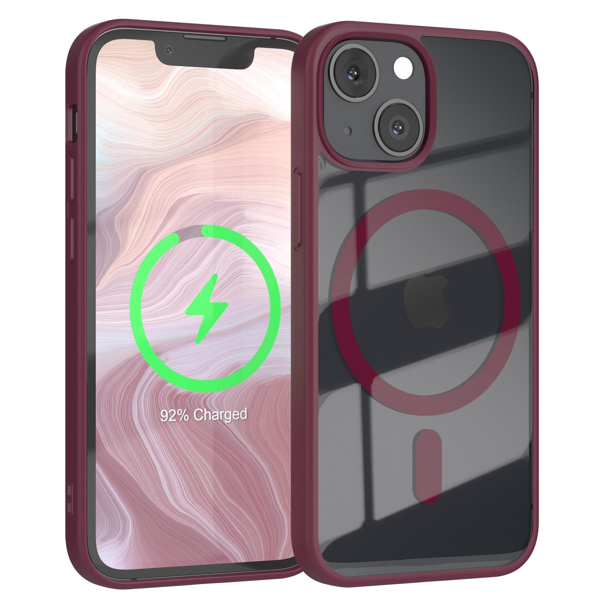 EAZY CASE Handyhülle Transparente Hülle mit MagSafe für iPhone 13 Mini 5,4 Zoll, Back Cover Slimcover mit Displayschutz, Magsafefunktion, Bumper, Beere