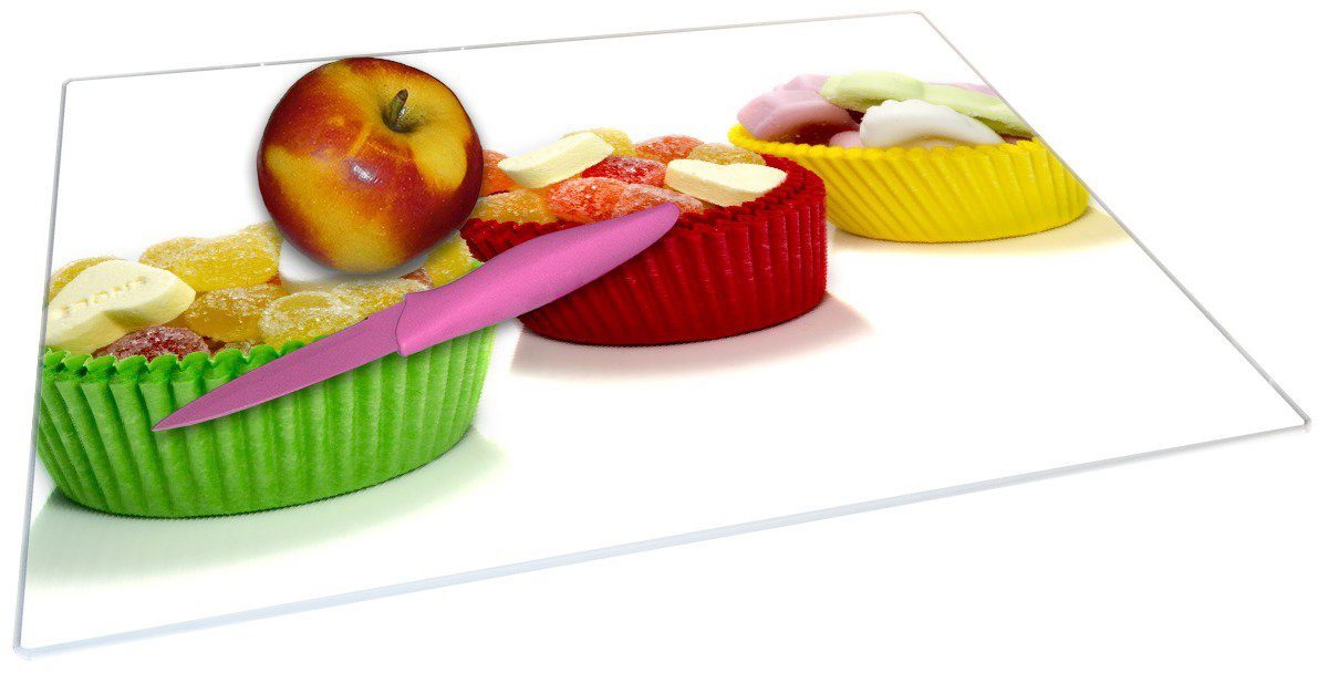 Wallario Schneidebrett Sweets - in ESG-Sicherheitsglas, 4mm, der Küche, Gummifüße (inkl. rutschfester 30x40cm 1-St), Süßigkeiten-Muffins
