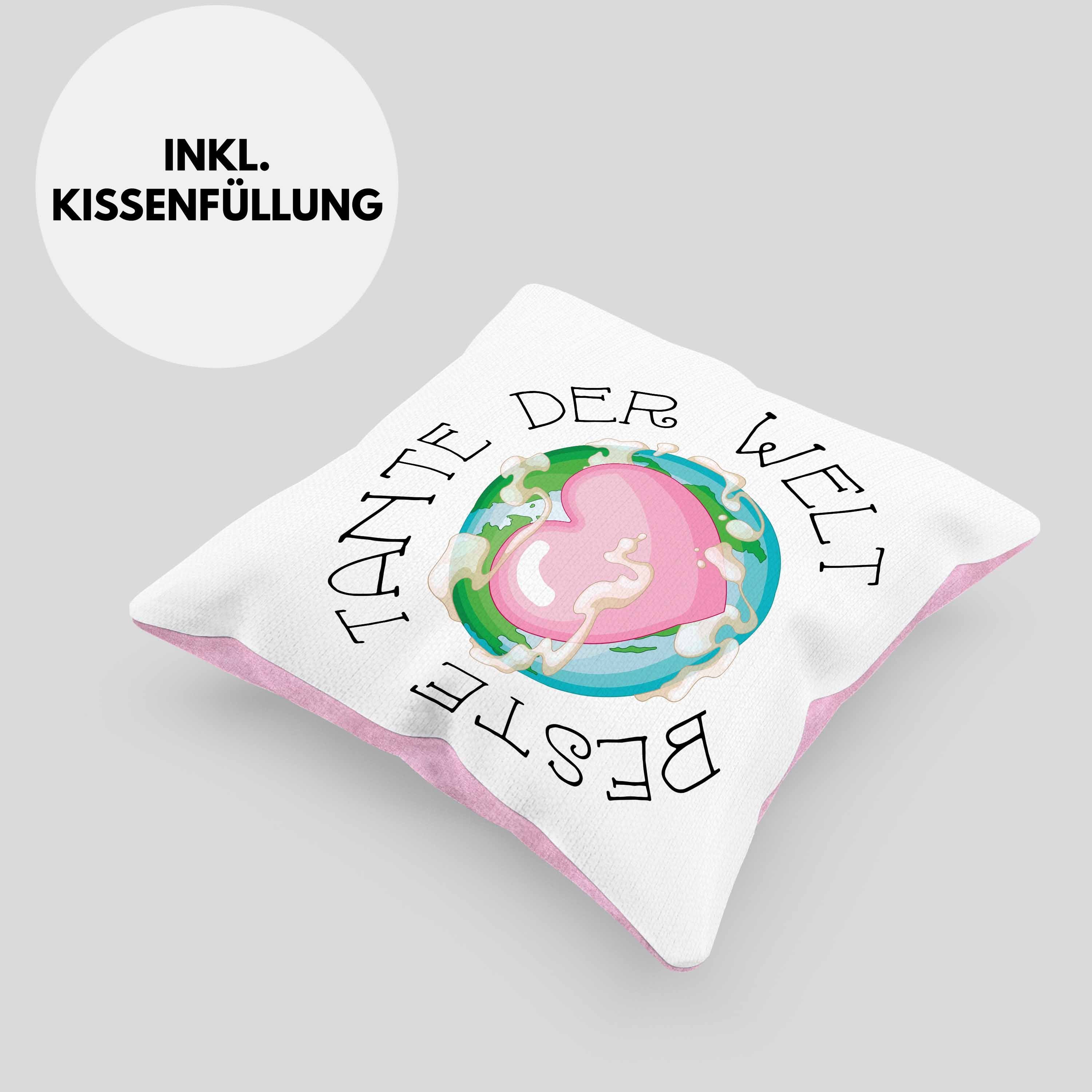 Trendation Dekokissen Trendation - Beste Kissen Rosa mit Lustig Der Füllung von Neffe Nichte Spruch Tante Geschenk Geburtstag 40x40 Welt