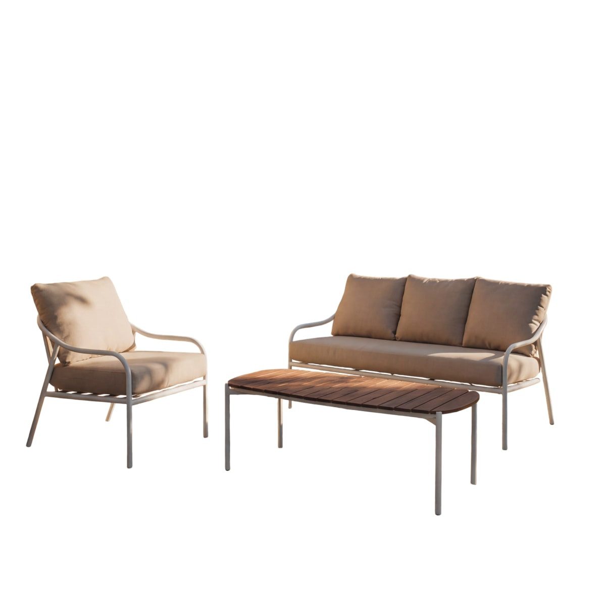 Tikamoon Gartenlounge-Set Gartenlounge aus naturfarbenem Stoff und weißem Metall, 4-Sitzer Luca, (1-tlg)
