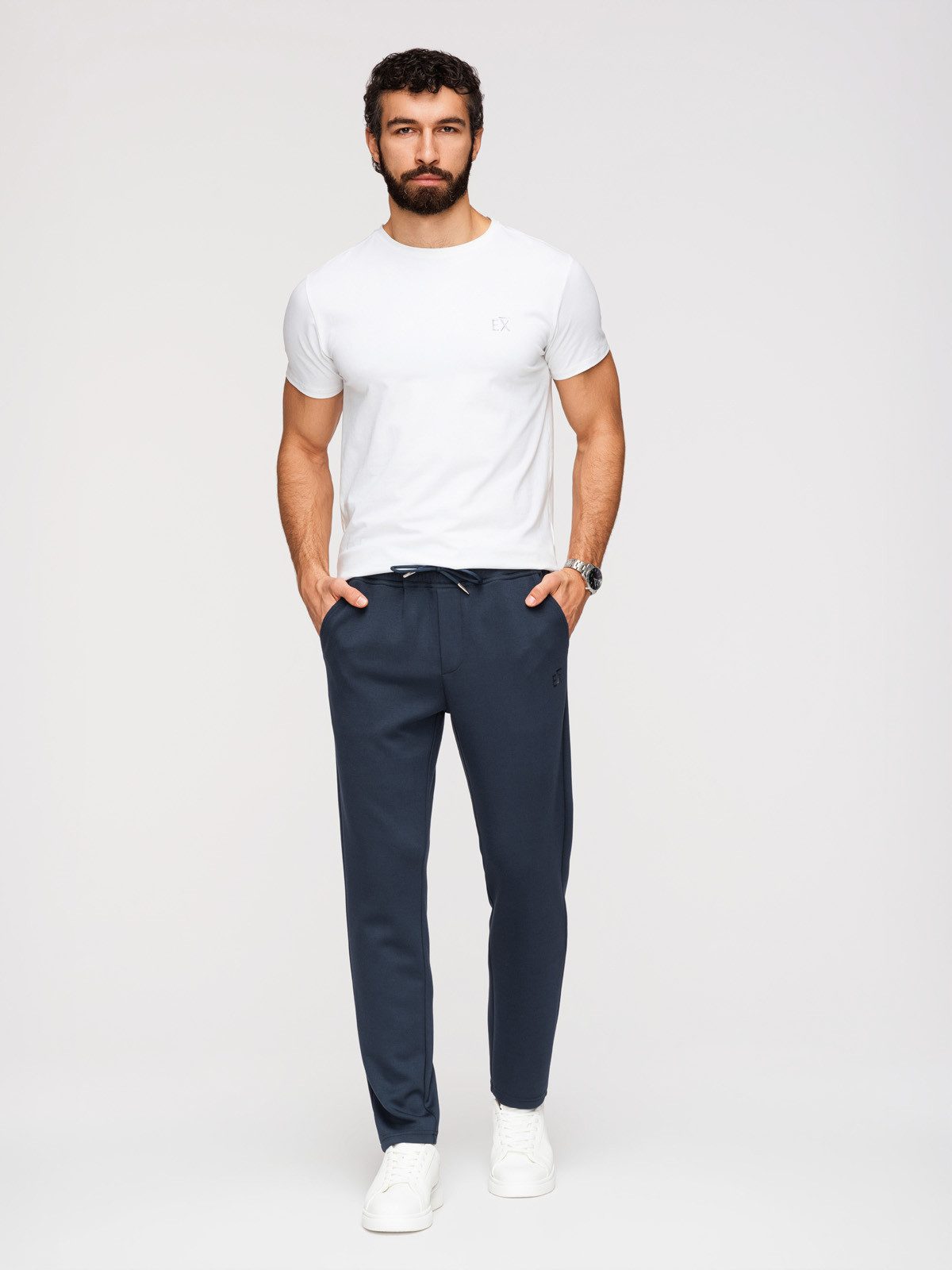 OMBRE Sweathose Herren Sweathose Regular Fit Jersey Dunkelblau L (kein Set, 1-tlg) Brandmarken-Details