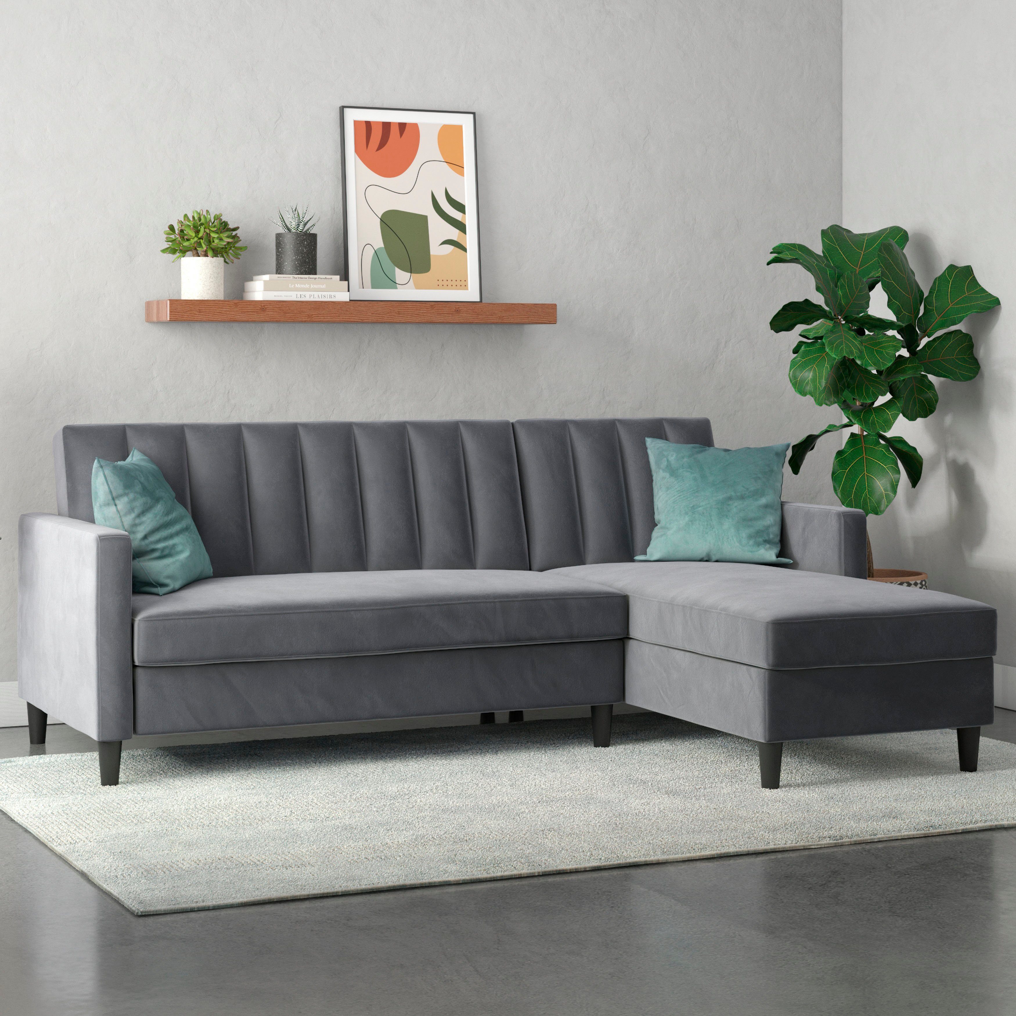 Home mit Bett-Funktion Ecksofa Celine, Stauraum. Recamiere montierbar beidseitig und Dorel