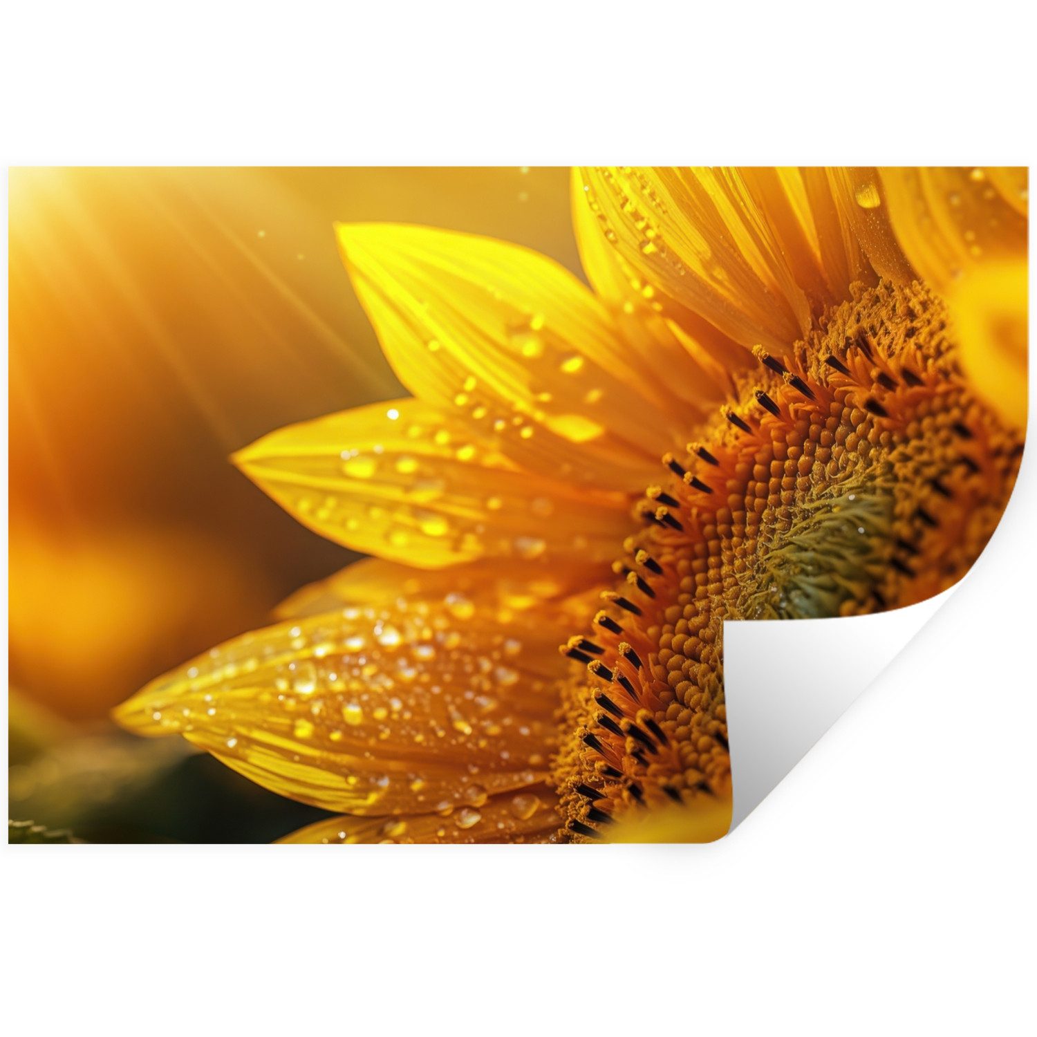 MuchoWow Wandsticker Sonnenblume - Tautropfen - Gelb - Sonnenlicht (1 St), Wandtattoo, Selbstklebend, Wohnzimmer, 30x20 cm