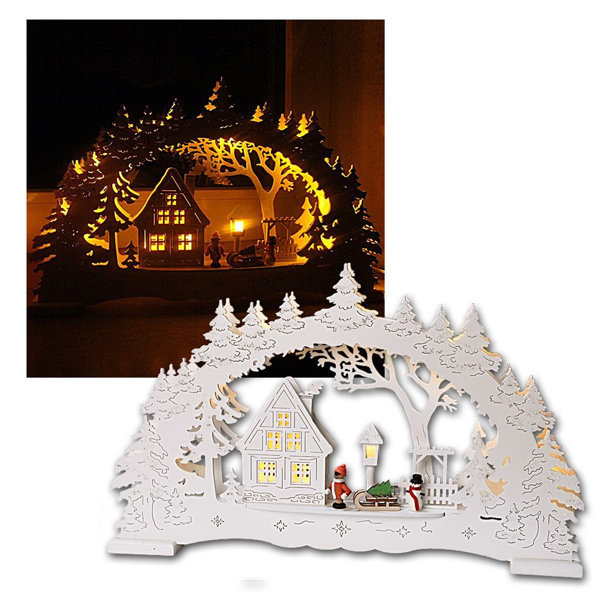 STAR TRADING Schwibbogen Lichterbogen "Village" Holz weiß, 10 LED warmweiß