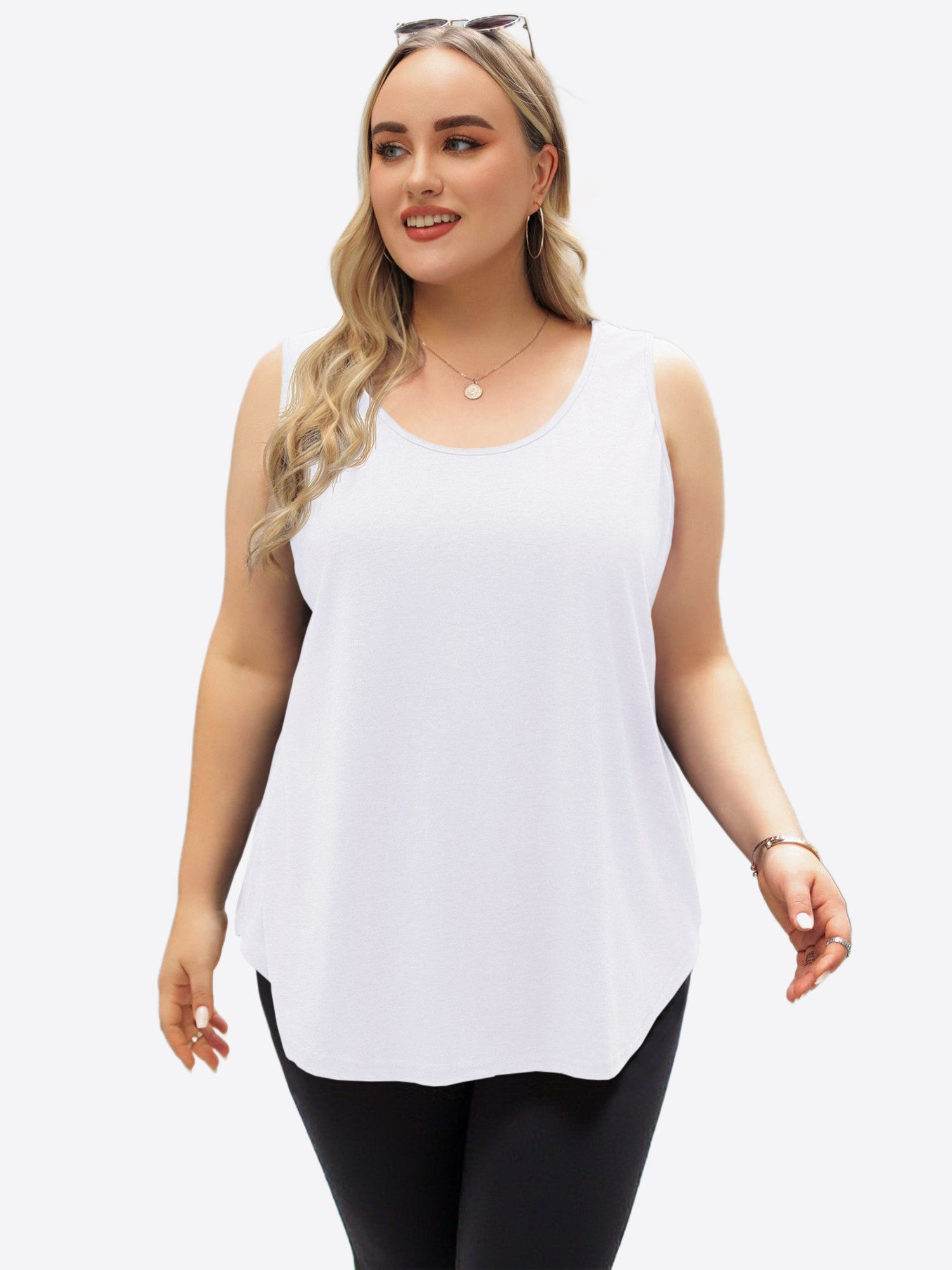 Imily Bela Tanktop Damen Oversized ärmellos Rundhals Locker (Packung, 1-tlg., 1per-Pack) mit abgerundetem Saum in Unifarbe