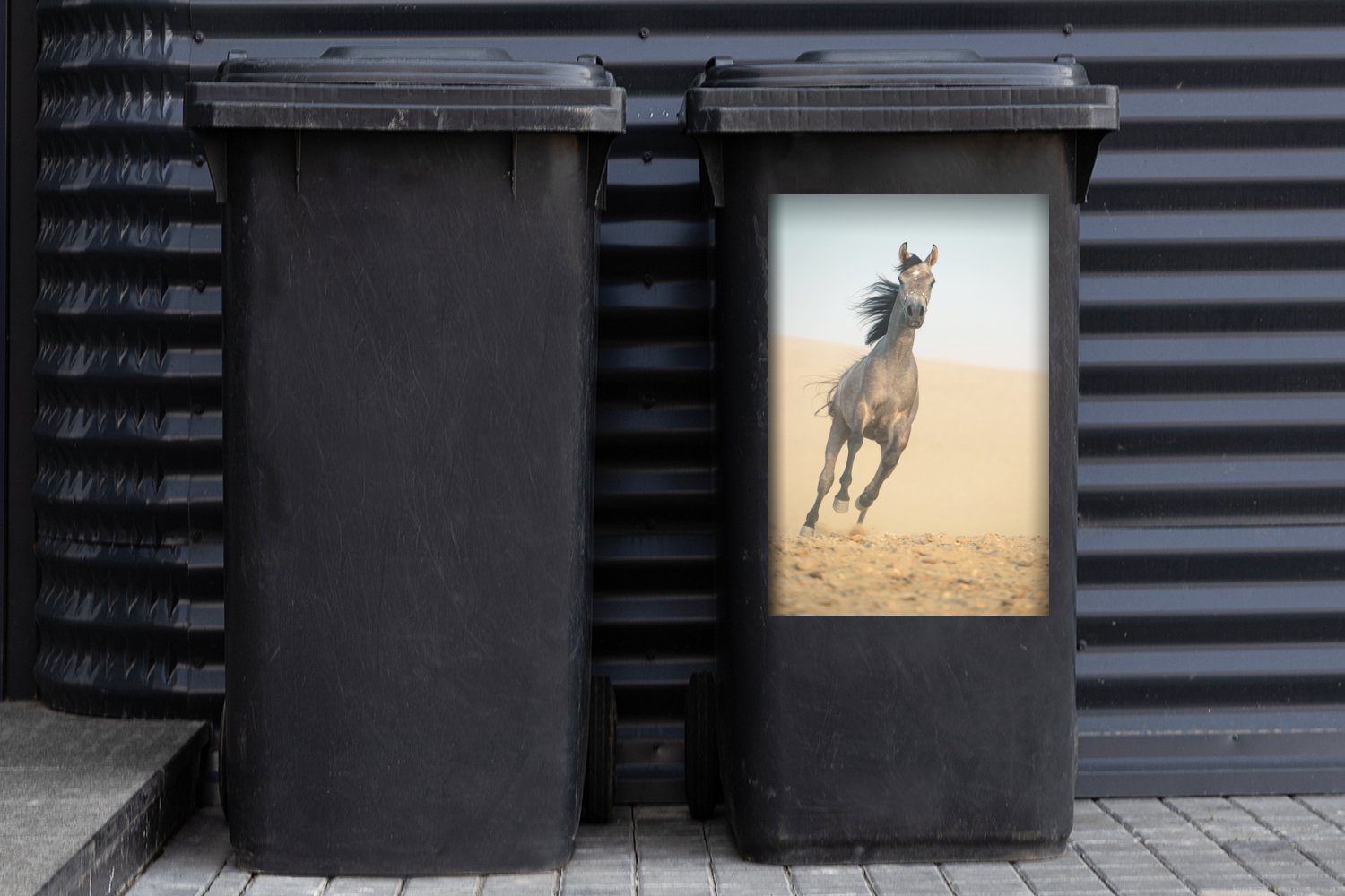 Mülleimer-aufkleber, Wandsticker Sticker, - - Container, Mülltonne, Pferd Wüste St), Abfalbehälter MuchoWow (1 Sand