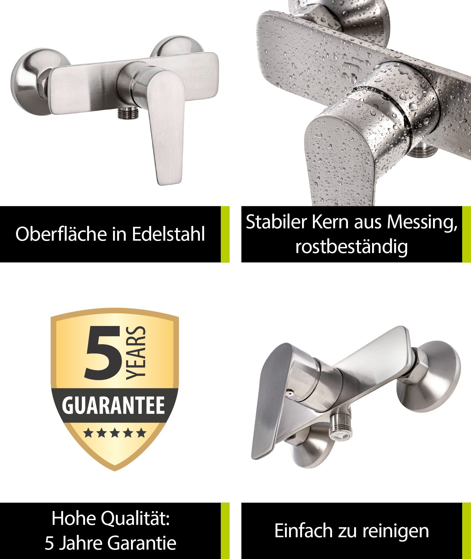 aquaSu Duscharmatur Rios Edelstahl, Keramikkartusche, Brauseabgang unten