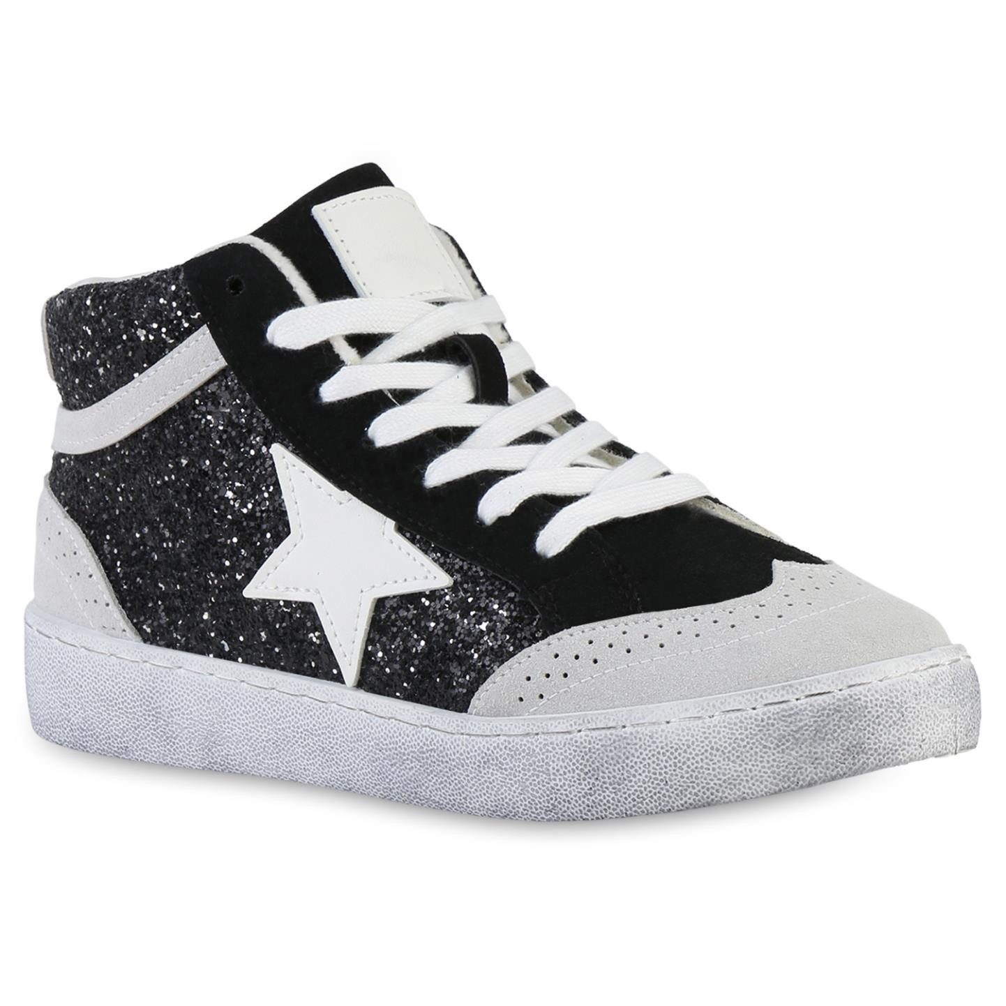 VAN HILL 841577 Sneaker Damen Sneaker High Schnürer Glitzer Freizeit Schnür günstig online kaufen