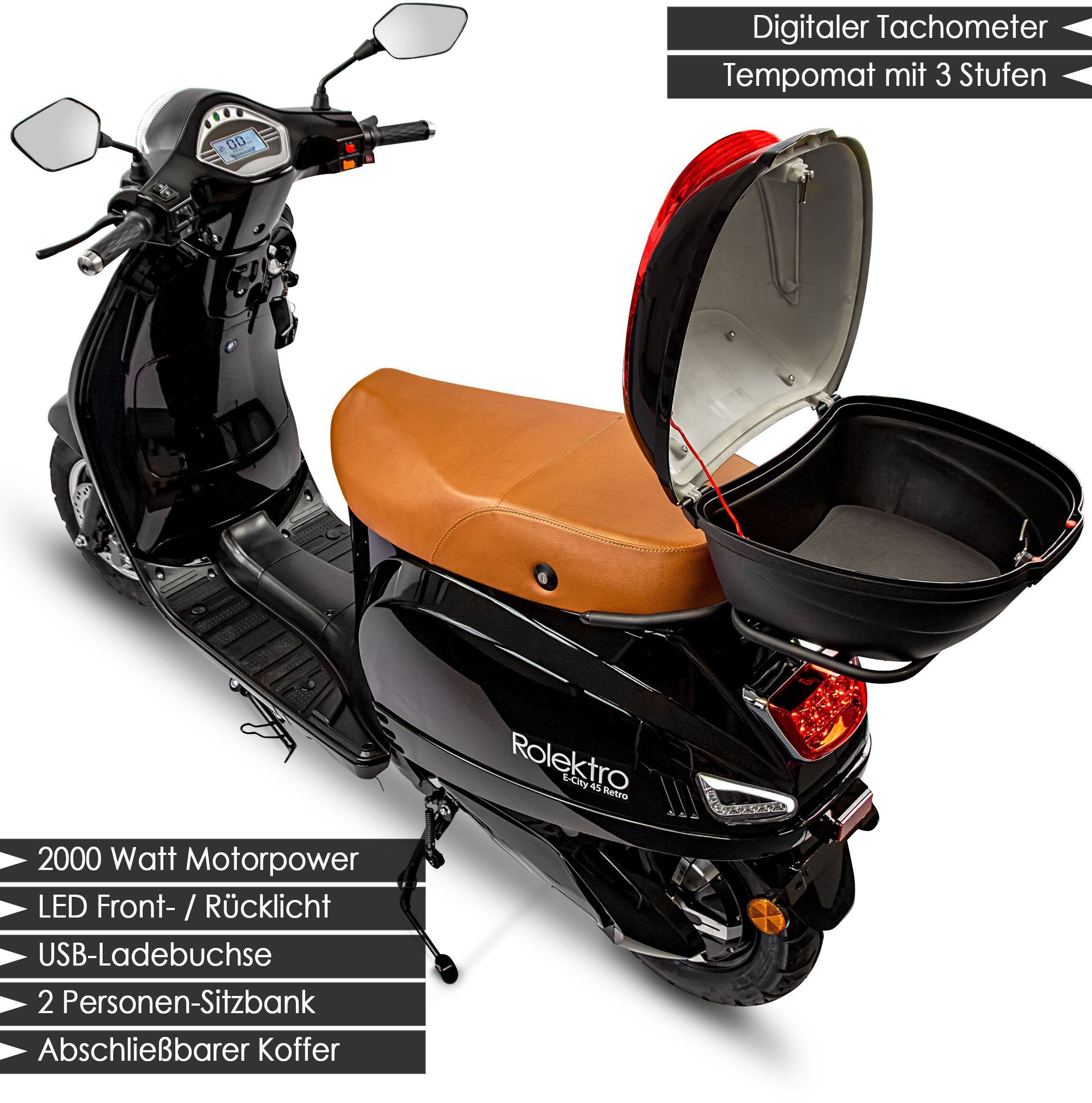 W, Lithium, 45 E-Motorroller Retro 45 2000 Rolektro km/h V. 2021,