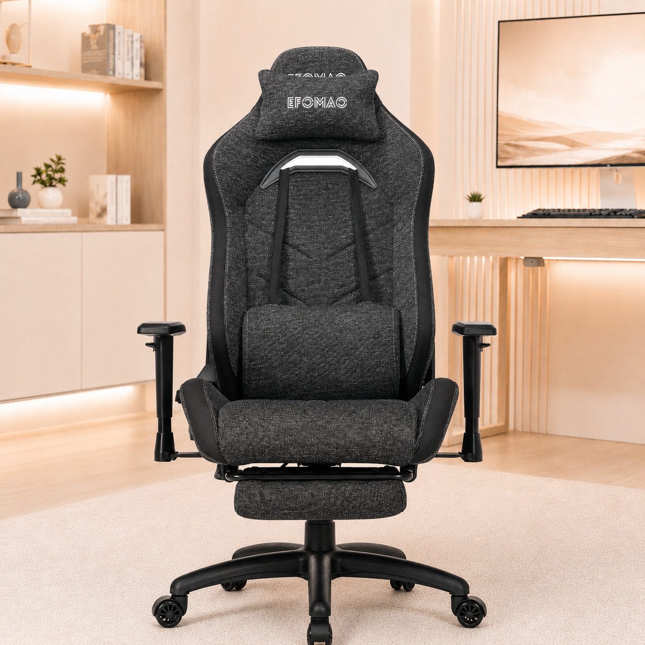 EFOMAO Gaming-Stuhl mit ausziehbarer Fußstütze, 155° Liegefunktion, höhenverstellbar (1 St), ergonomischer Schreibtischstuhl & Computerstuhl aus Stoff