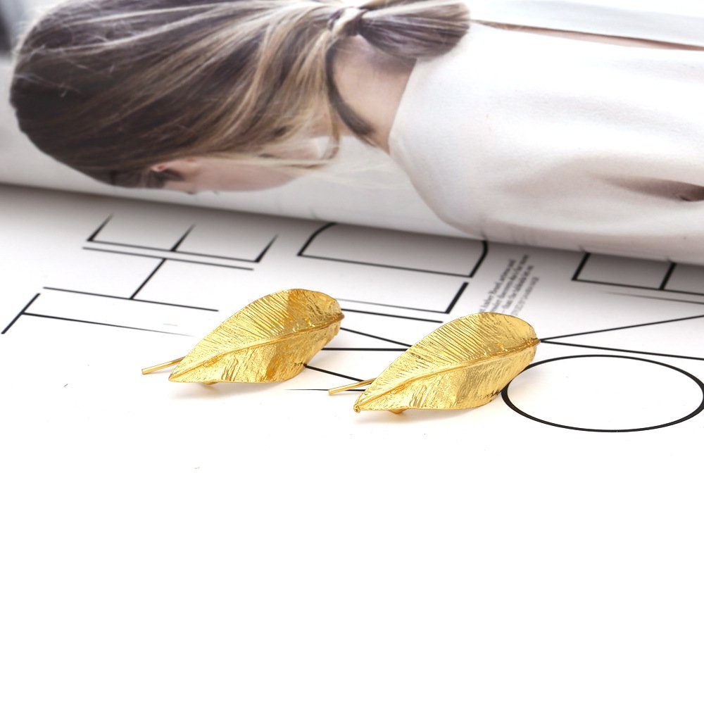 Goldene Geschenktüte Blatt Paar Vintage Inklusive Invanter Ohrringe,übertrieben, Weihnachtsgeschenk, Ohrhänger