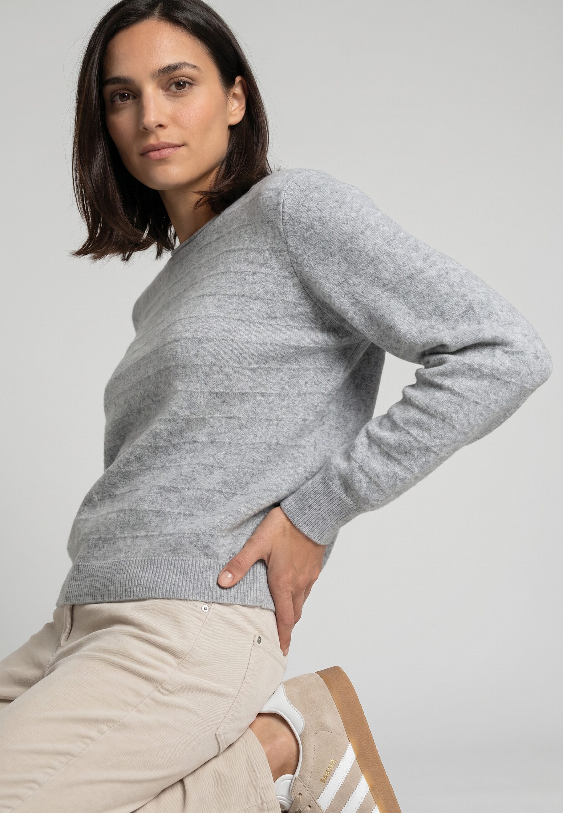 Olsen Strickpullover Pullover mit Strukturstrick und leichten Puffärmeln