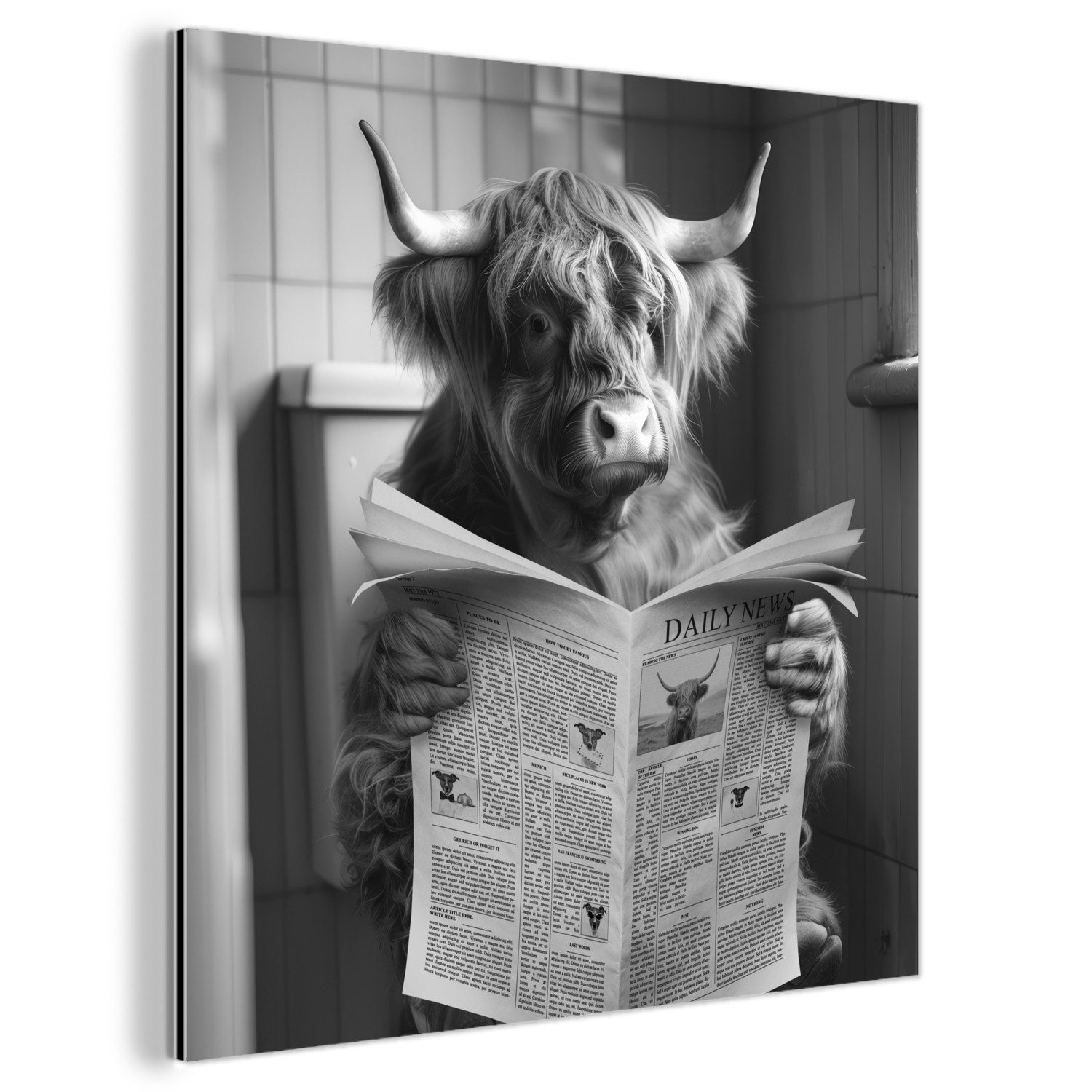 MuchoWow Metallbild Schottischer Highlander - Kuh - Zeitung - WC - Schwarz- günstig online kaufen