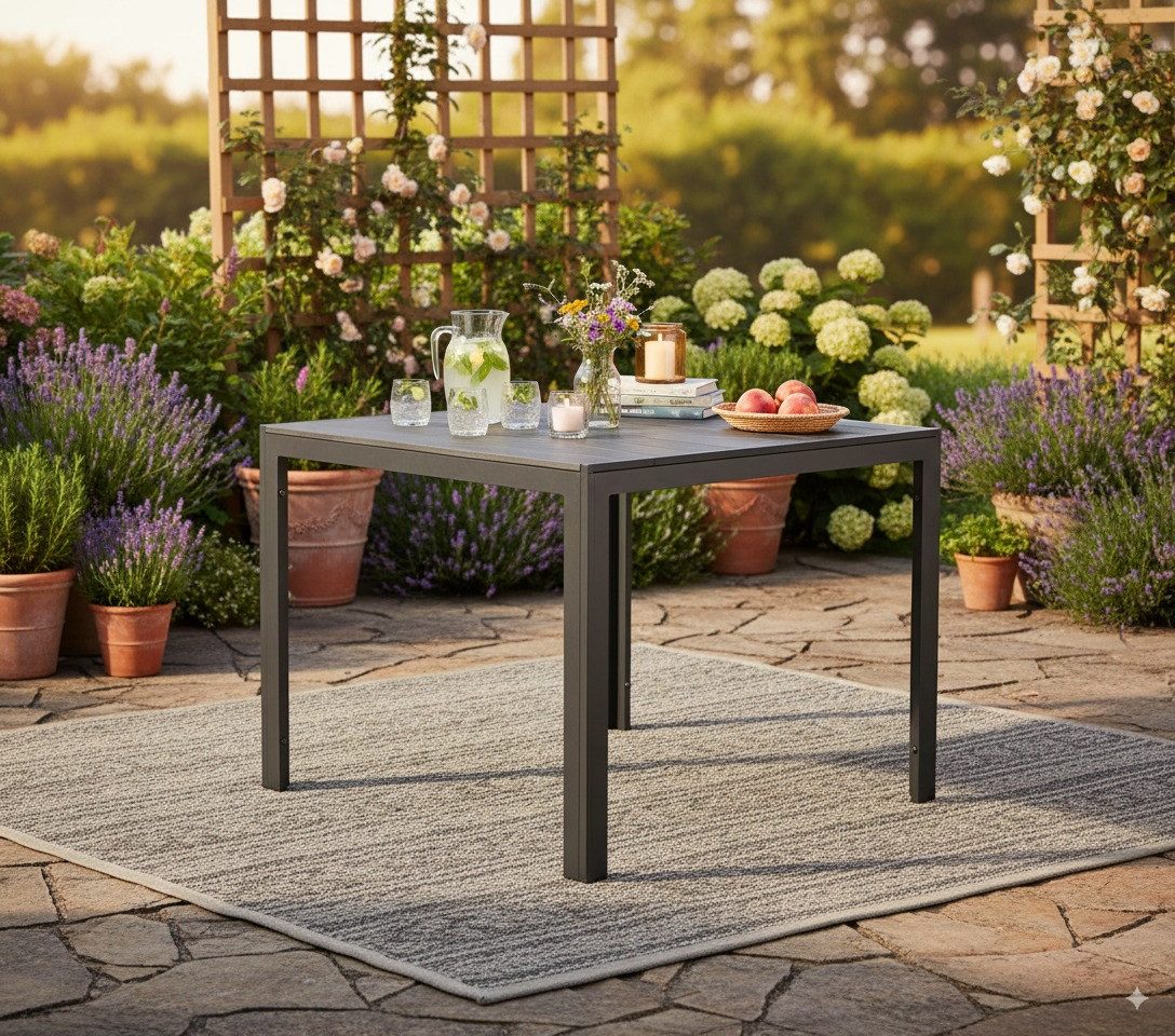 LEX Gartentisch Gartentisch Comfort 80 x 80 cm mit Nonwood Platte Gestell A günstig online kaufen
