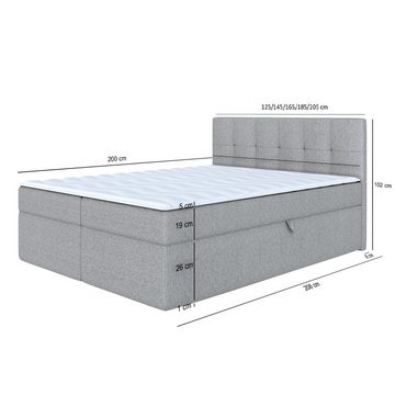 Furnix Boxspringbett CERELA 120/140/160/180/200x200 Doppelbett mit Bettkasten und Topper, Bonellfederkern H3, stapazierfähiger, hochwertiger Stoff