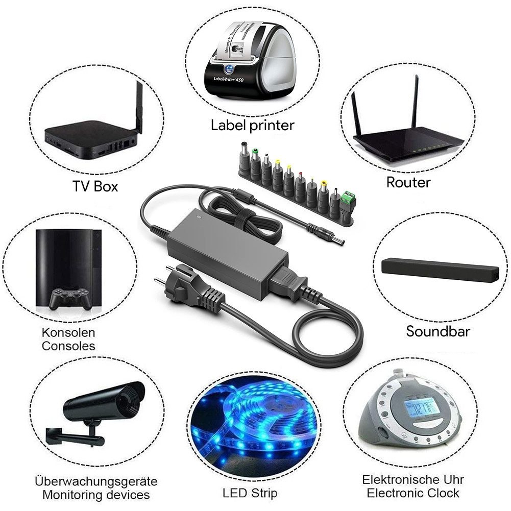 HKY 24V 2,7A mit 11 Anschluss für Lichtleisten,USB-Hub,Switch,Router,TV Notebook-Netzteil (Computermonitor,LED-Strip Streifen,Speedport,Drucker)