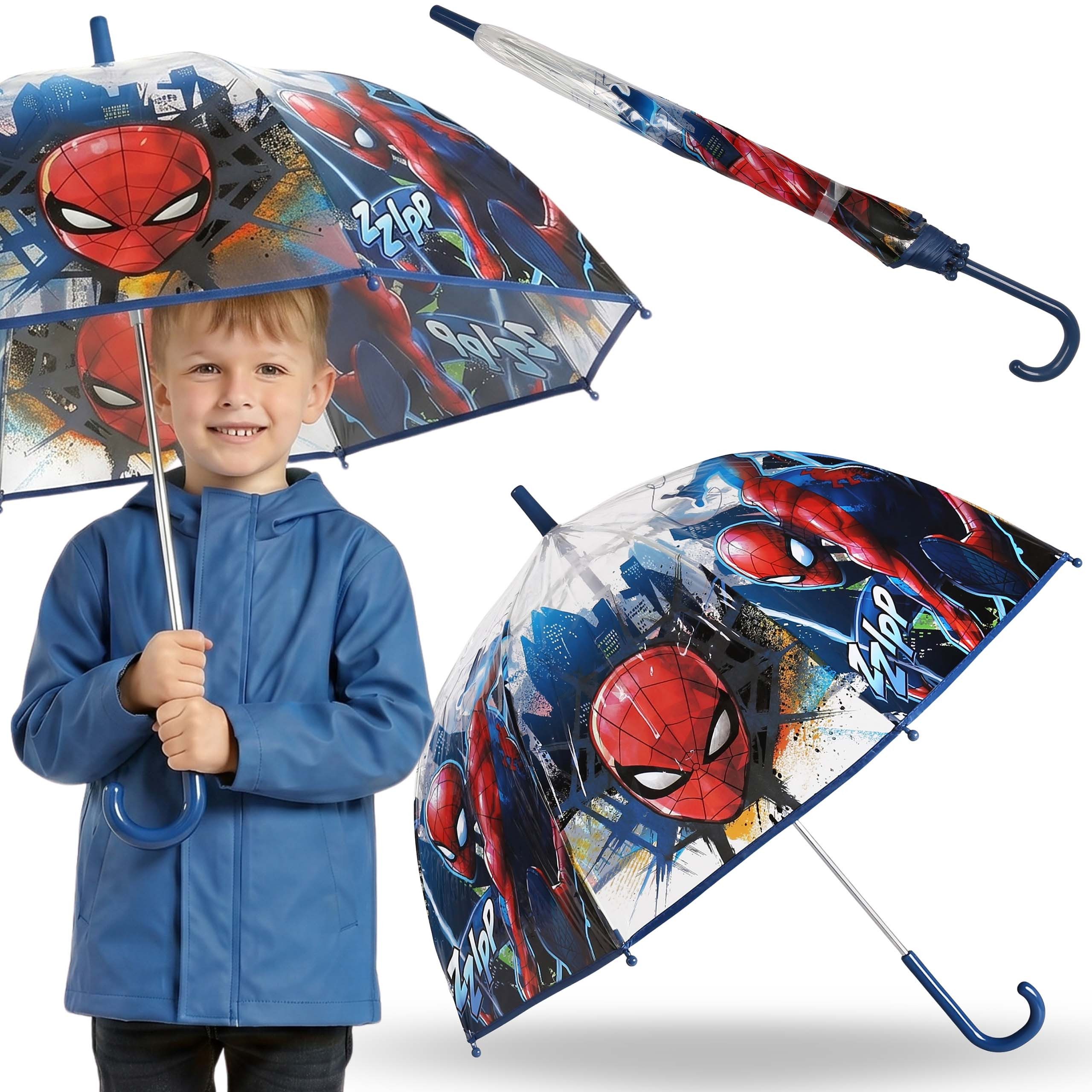 Sarcia.eu Taschenregenschirm MARVEL Spider-Man Kinder-Regenschirm transparent, 46 cm