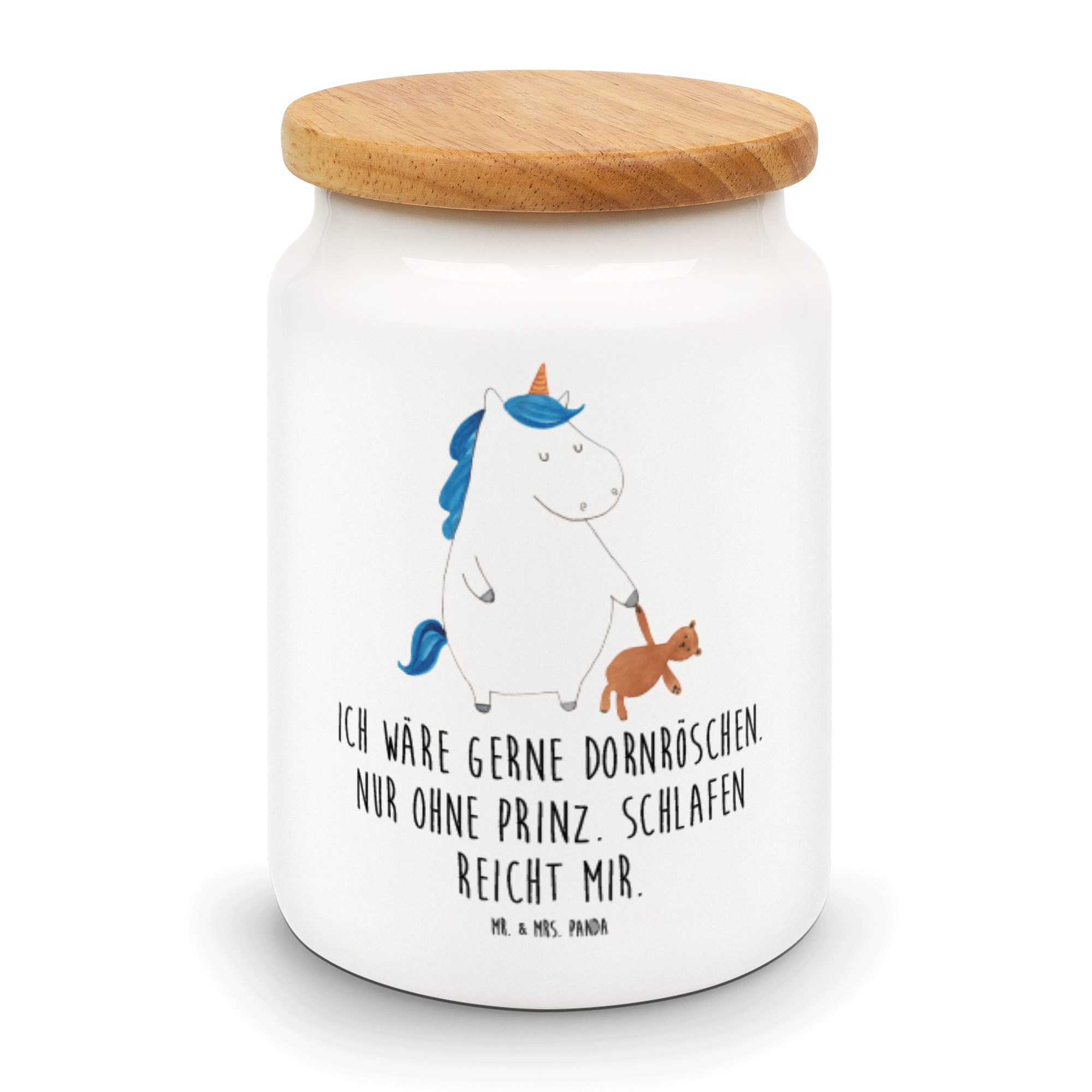 Mr. & Mrs. Panda Vorratsdose Einhorn Teddy - Weiß - Geschenk, Unicorn, Keksdose, schlafen, gute Na, Keramik, (1-tlg)