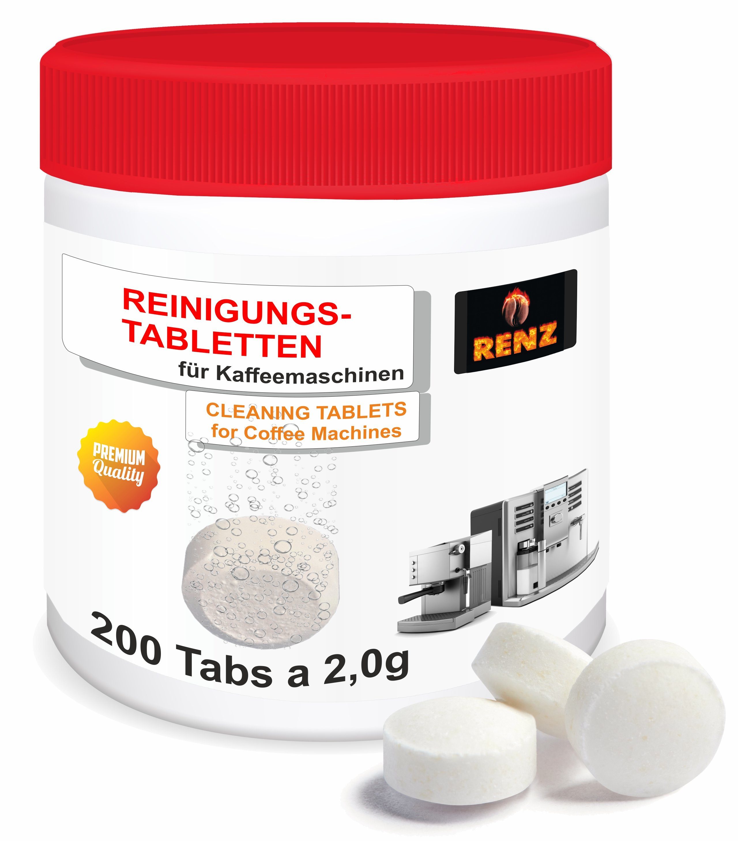 RENZ Reinigertabs a`2g Reinigungstabletten (passend für Kaffeevollautomaten und Siebträgermaschinen, [200-St. wie Siemens Bosch DeLonghi Melitta Beem Krups Philips Gastroback Sage in Dose)