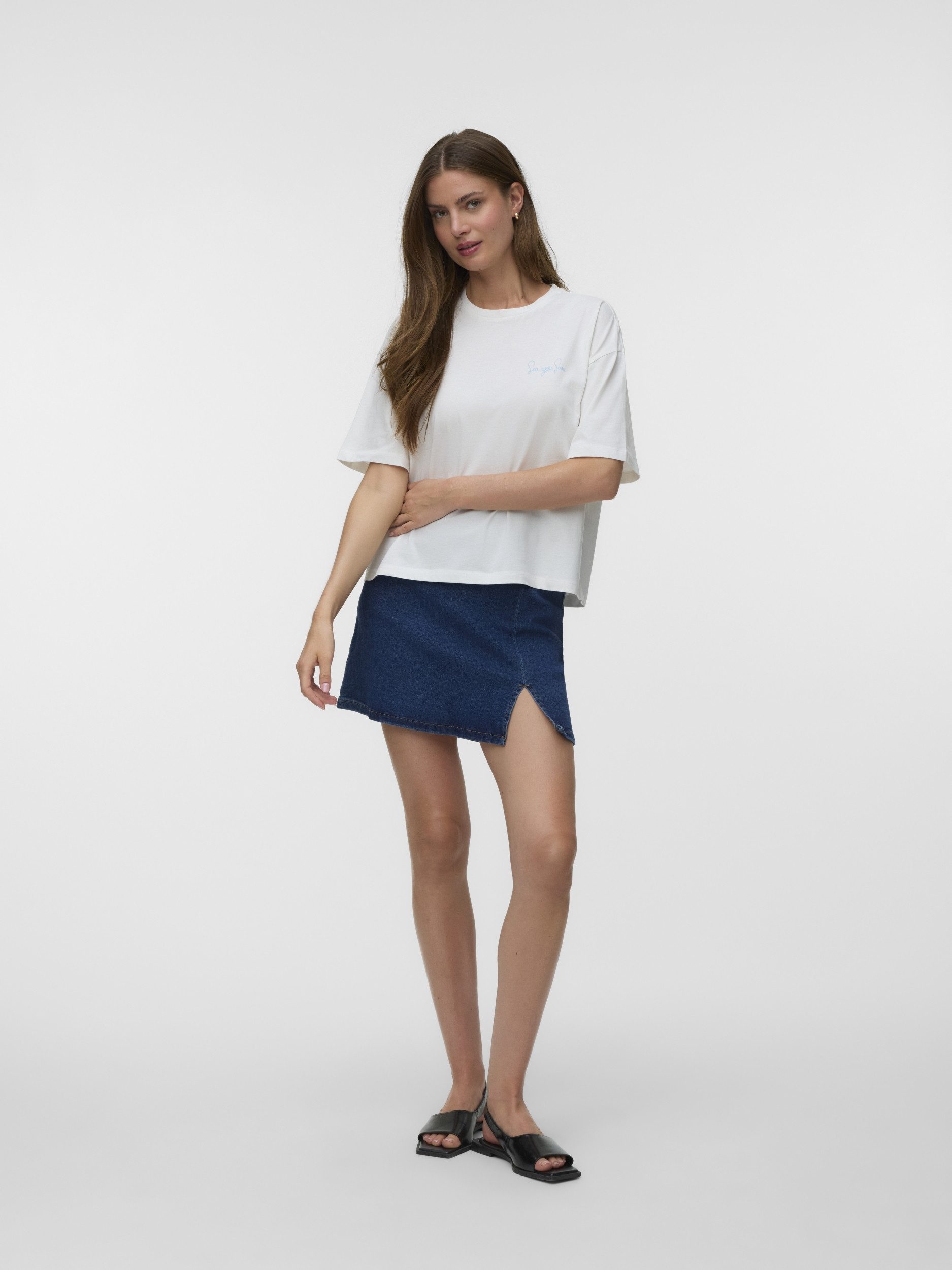 Vero Moda T-Shirt VMSIGRID KELLY SS TOP BOX JRS, Snow White/PALM AND SEA