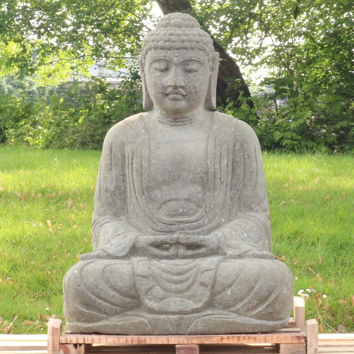 Oriental Galerie Dekofigur Buddha Figur sitzend Steinfigur Greenstone Massiv Japan 75 cm (1 St), groß, massiv, wetterfest