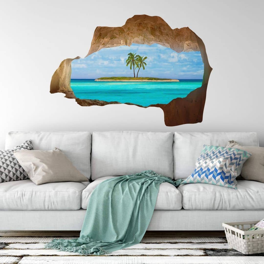[Hohe Qualität | Sehr beliebt] K&L Wall Art Anderson Insel Reise, Wandtattoo Wandbild 3D Tropische selbstklebend Mauerdurchbruch Inselparadies Wandtattoo Aufkleber Urlaub