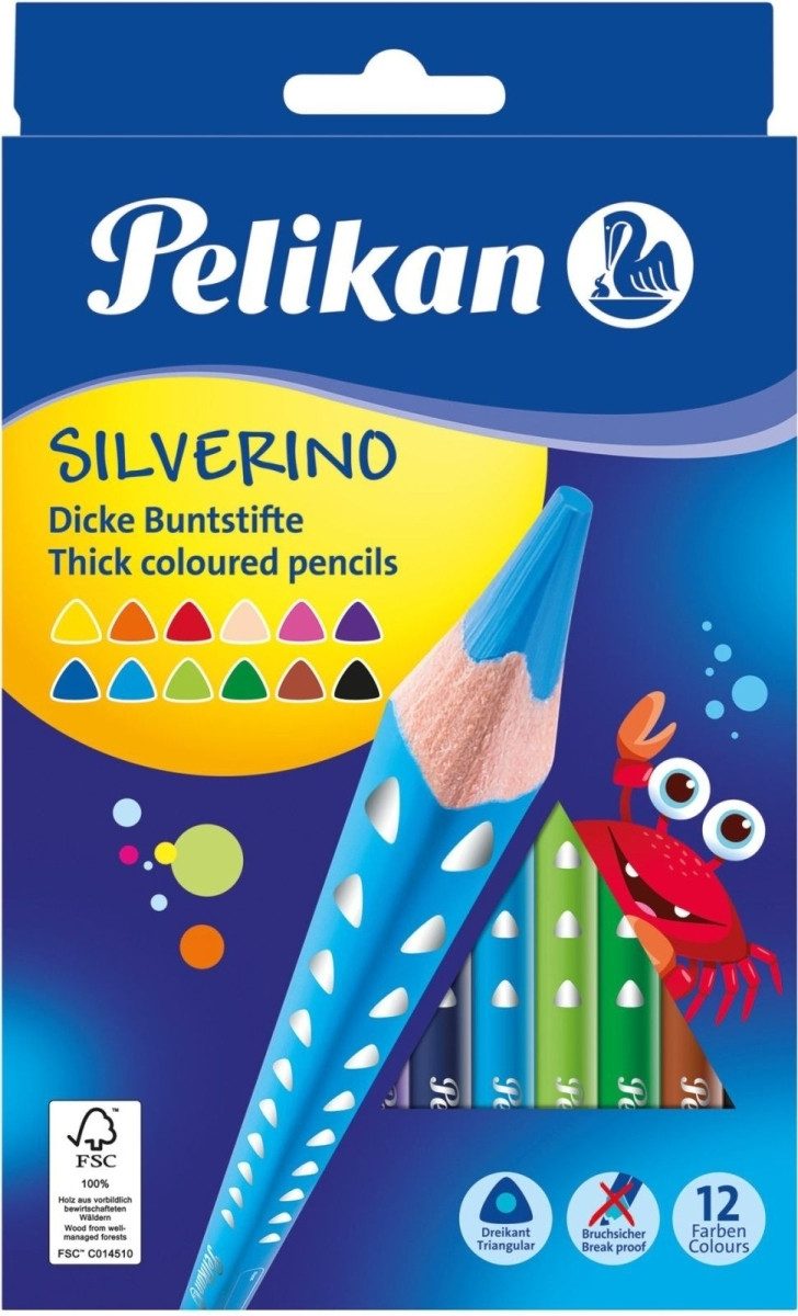 Pelikan Buntstift Buntstifte Silverino dreieckig dick 5mm VE=10x12 Farben Schachtel