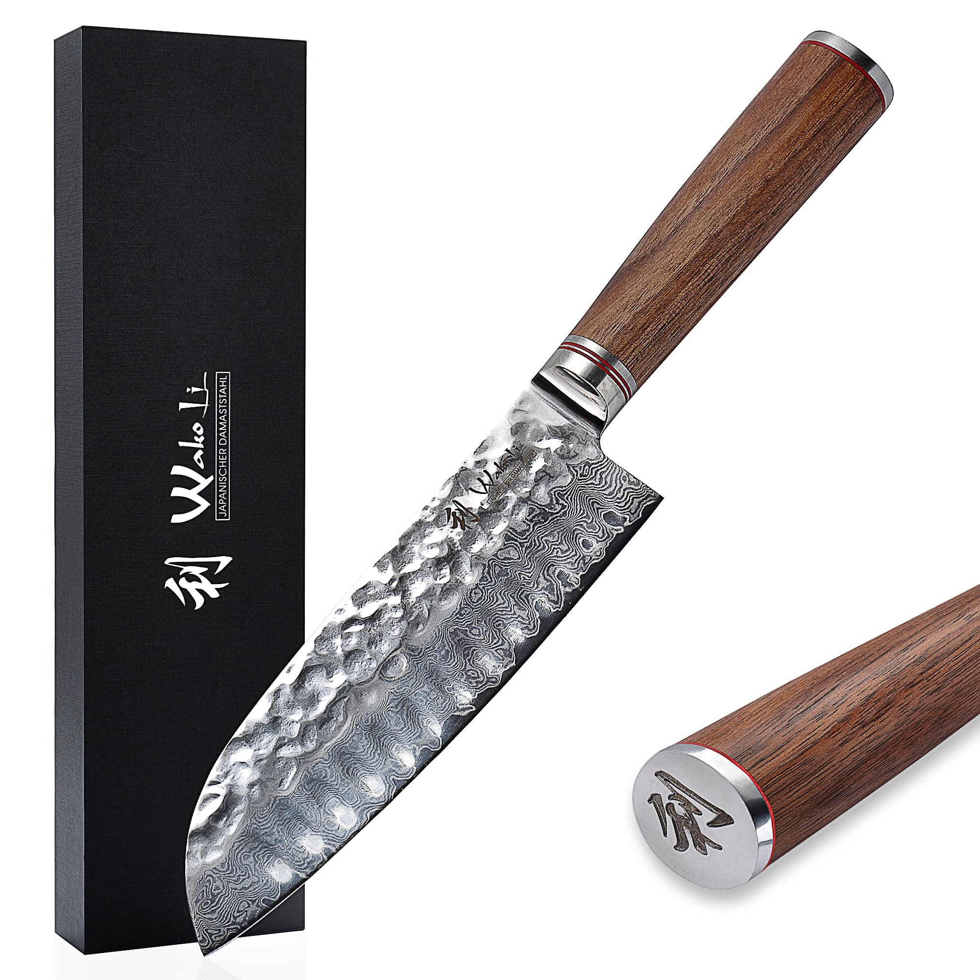 Wakoli Asiamesser Nussbaum Damast Kochmesser I Küchenmesser Kochmesser I 17,5 cm Klinge, aus 67 Lagen Damaststahl, VG10 Kern
