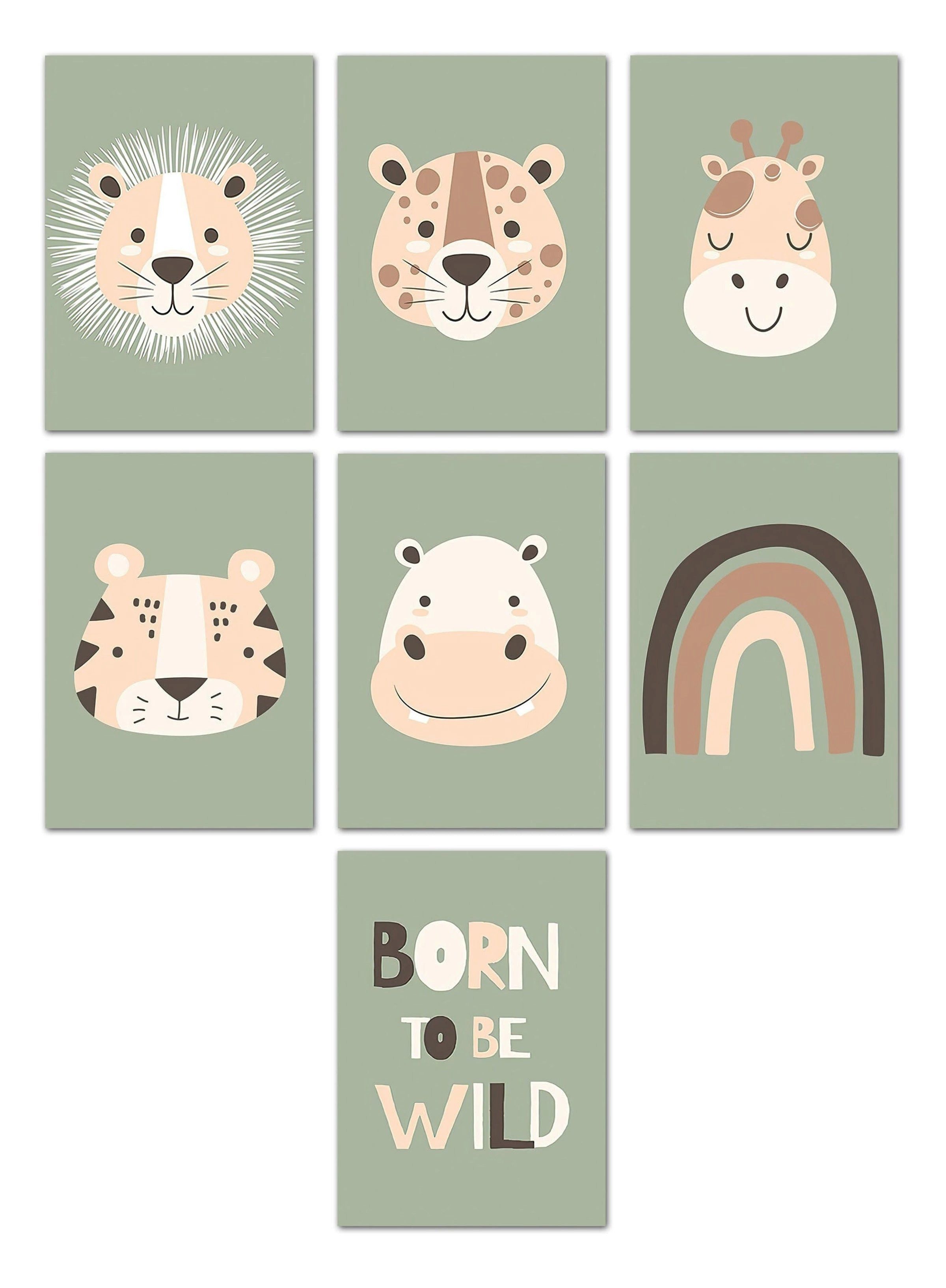 JUSTGOODMOOD Poster Kinderzimmer Dschungel Tiere Kinderzimmer Bilder Wand Deko Kunst Druck, E (1 St)