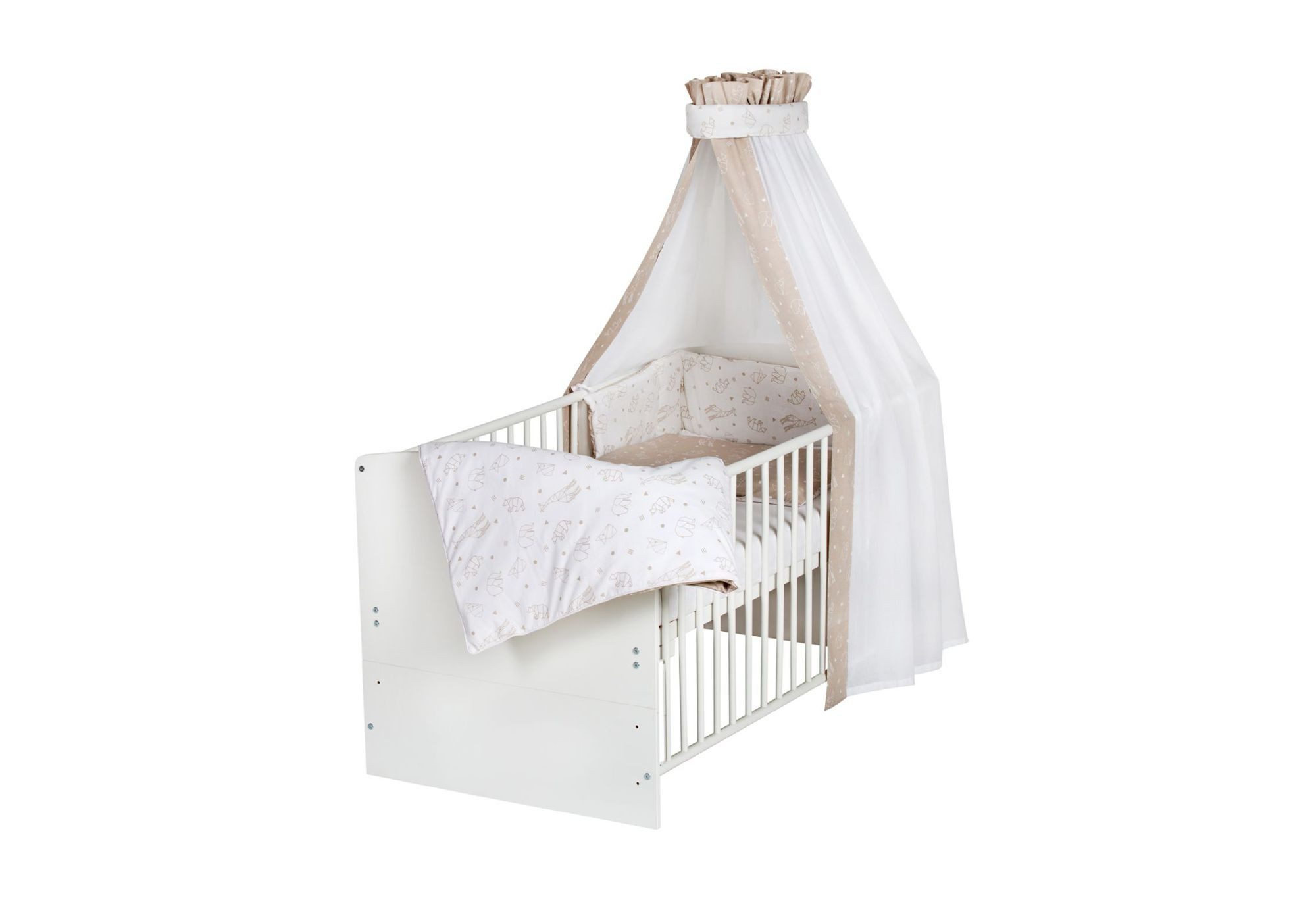 Schardt Komplettbett Komplettbett Classic-Line weiß 70x140 cm mit Bettset Origami beige