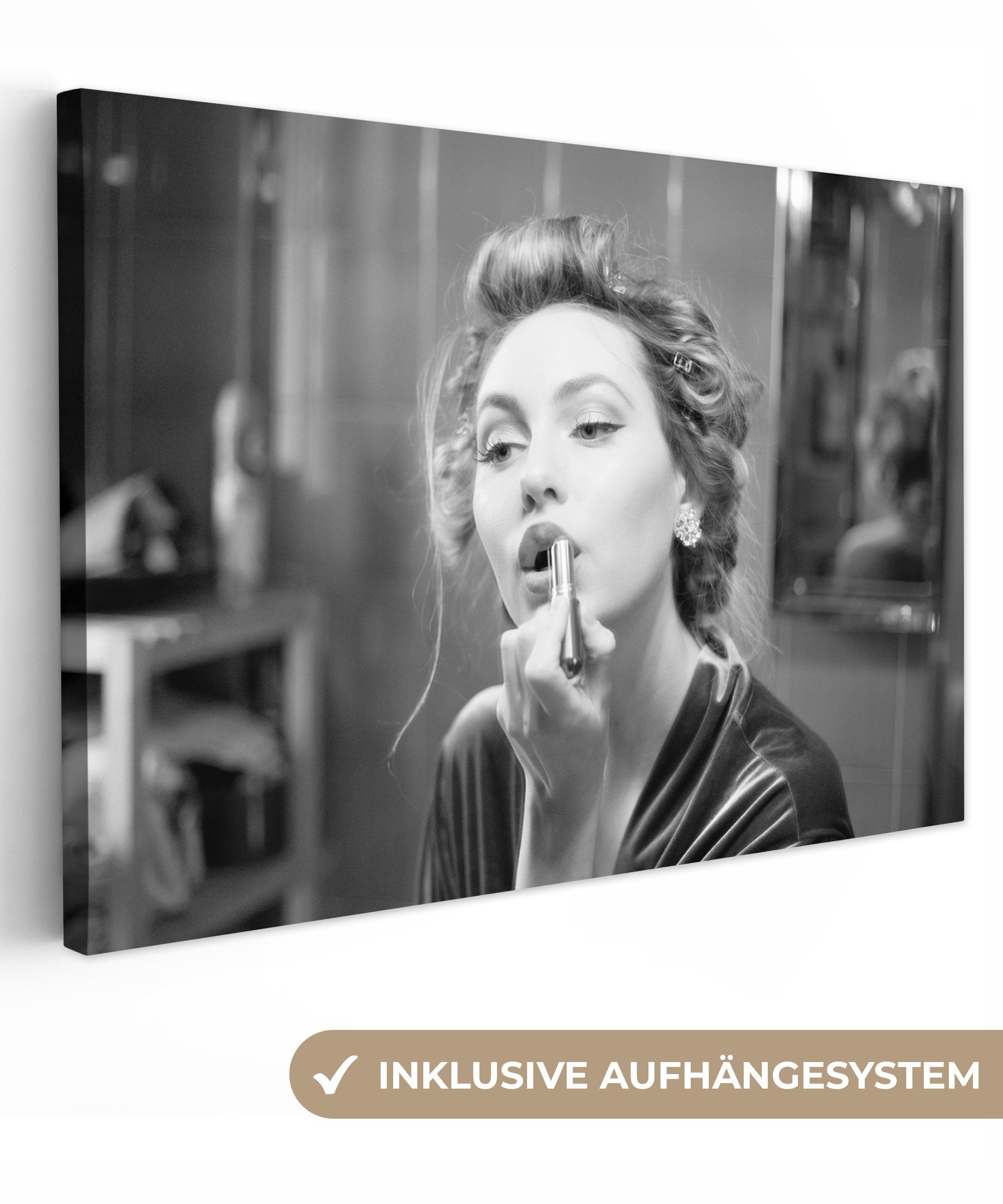 OneMillionCanvasses® Leinwandbild Frau - Make-up - Vintage - Porträt - Schwarz-Weiß, (1 St), Wandbild Leinwandbilder, Aufhängefertig, Wanddeko, 30x20 cm