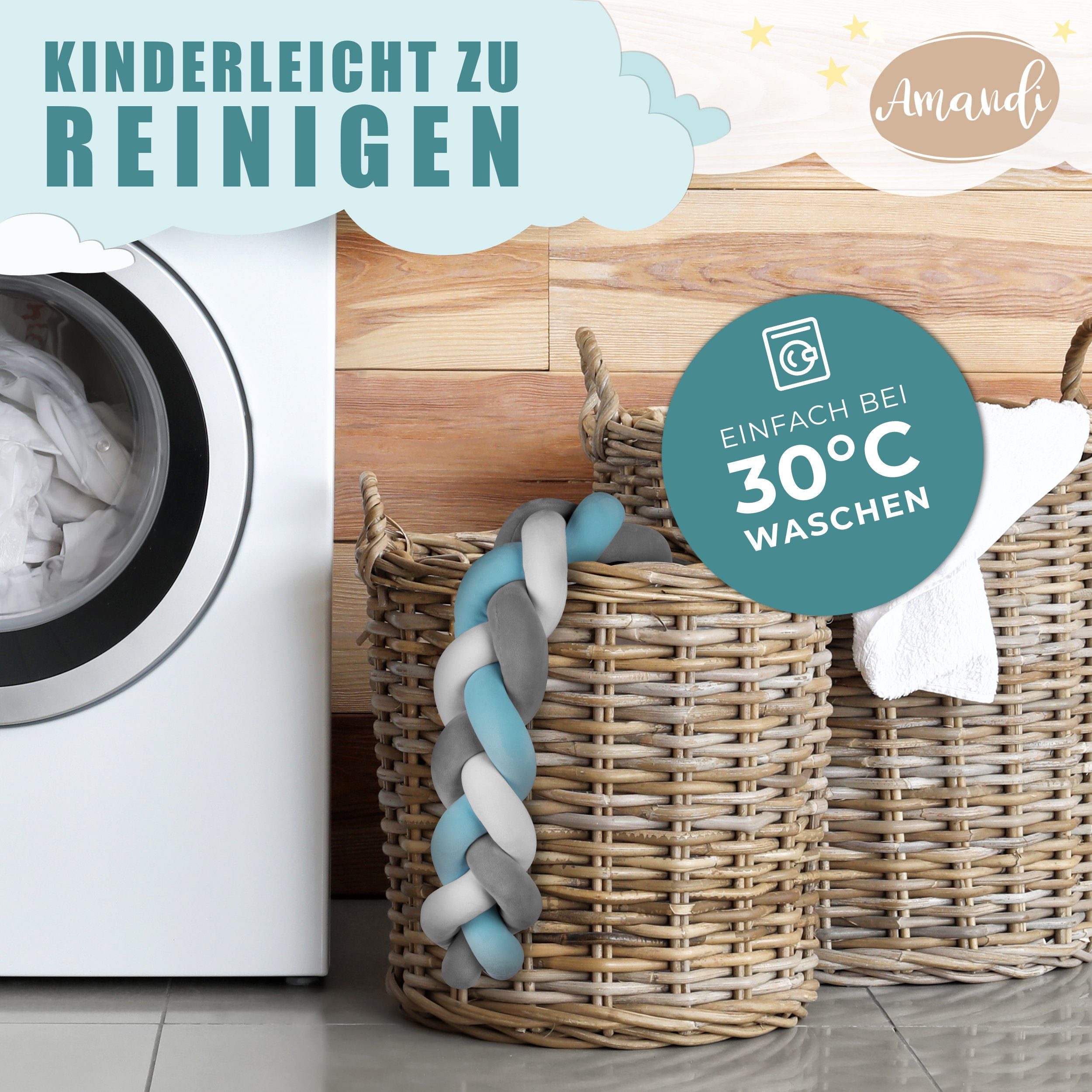 Amandi Bettnestchen - Bettschlange - 2m Bettumrandung fürs Babybett - laborgeprüft, - Babynest geflochten - Sichere Bettumrandung – Bild 4 von 5