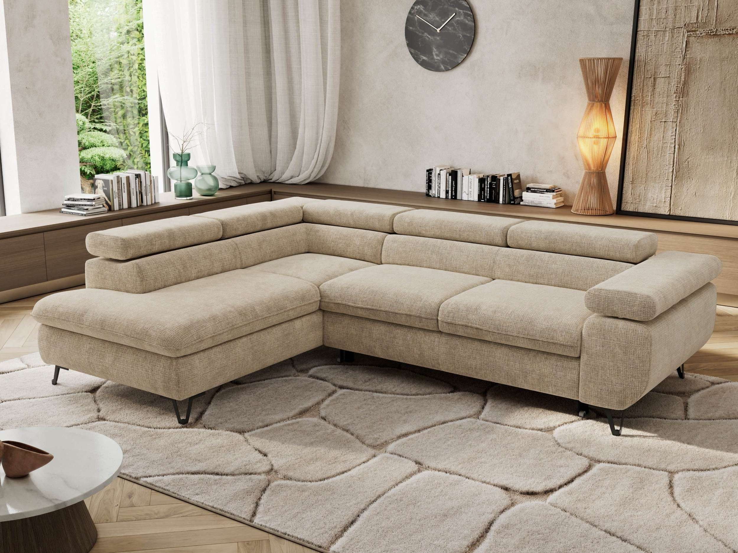 MKS MÖBEL Ecksofa PABLO L, Set, HR35-Schaum, Metallbeinen, Wellenfedern, L-form, Schlaffunktion, verstellbaren Kopfstützen, Bettkasten