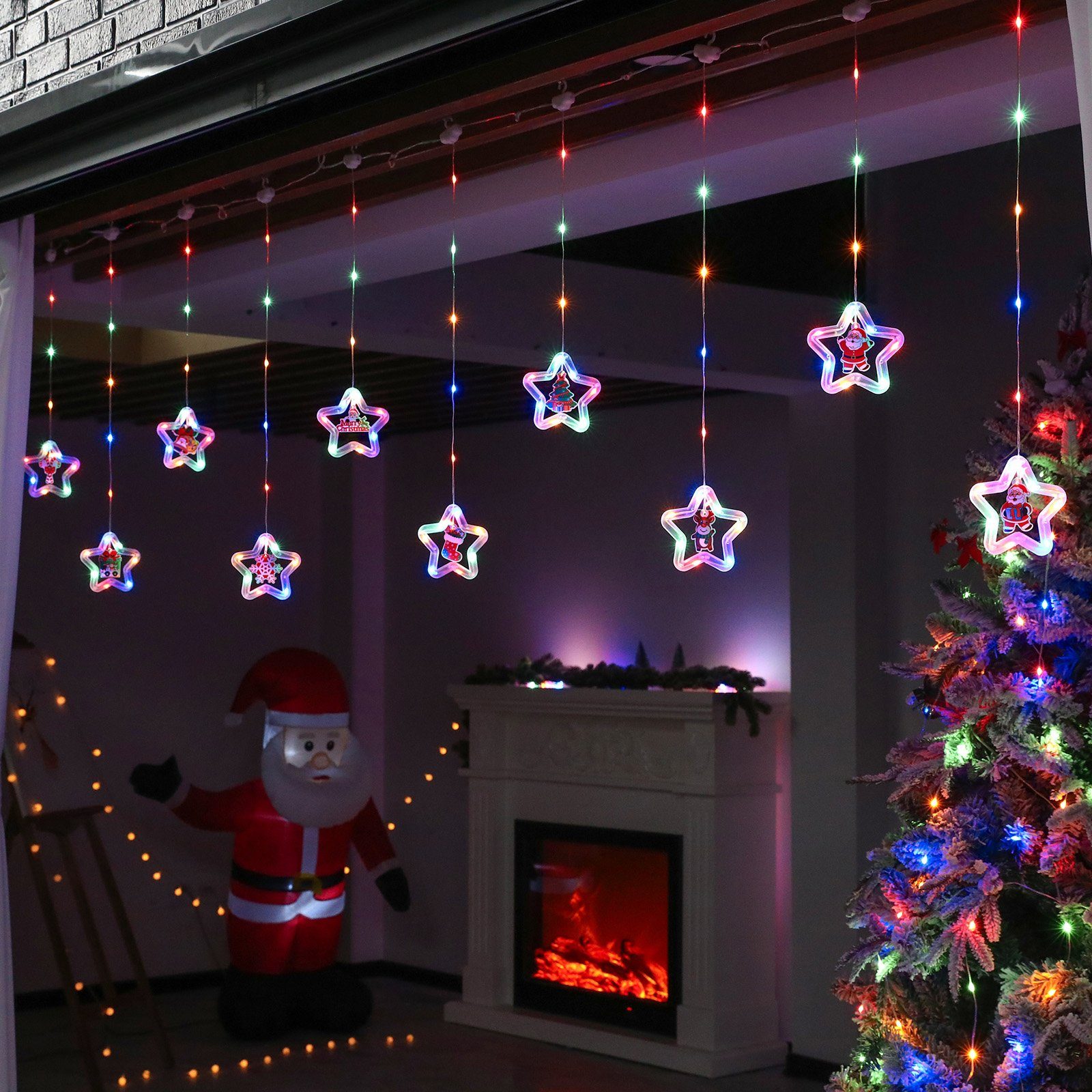 Modi MUPOO RGB LED-Lichterketten Innen,Außen,Garten,Hinterhof,Party-Dekoration Weihnachts-Fensterbeleuchtung, Fernbedienung,für USB/Batterie LED-Lichtervorhang 8