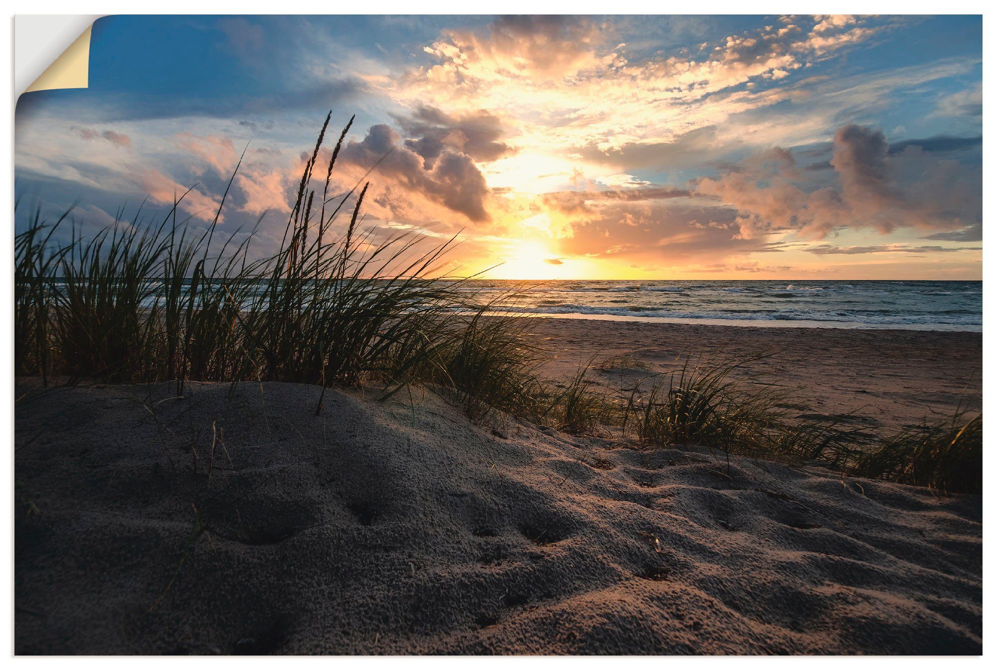 oder versch. St), Strand Poster als Artland Ostsee, (1 Sonnenuntergang Größen Wandbild in der an Wandaufkleber Alubild, Leinwandbild,