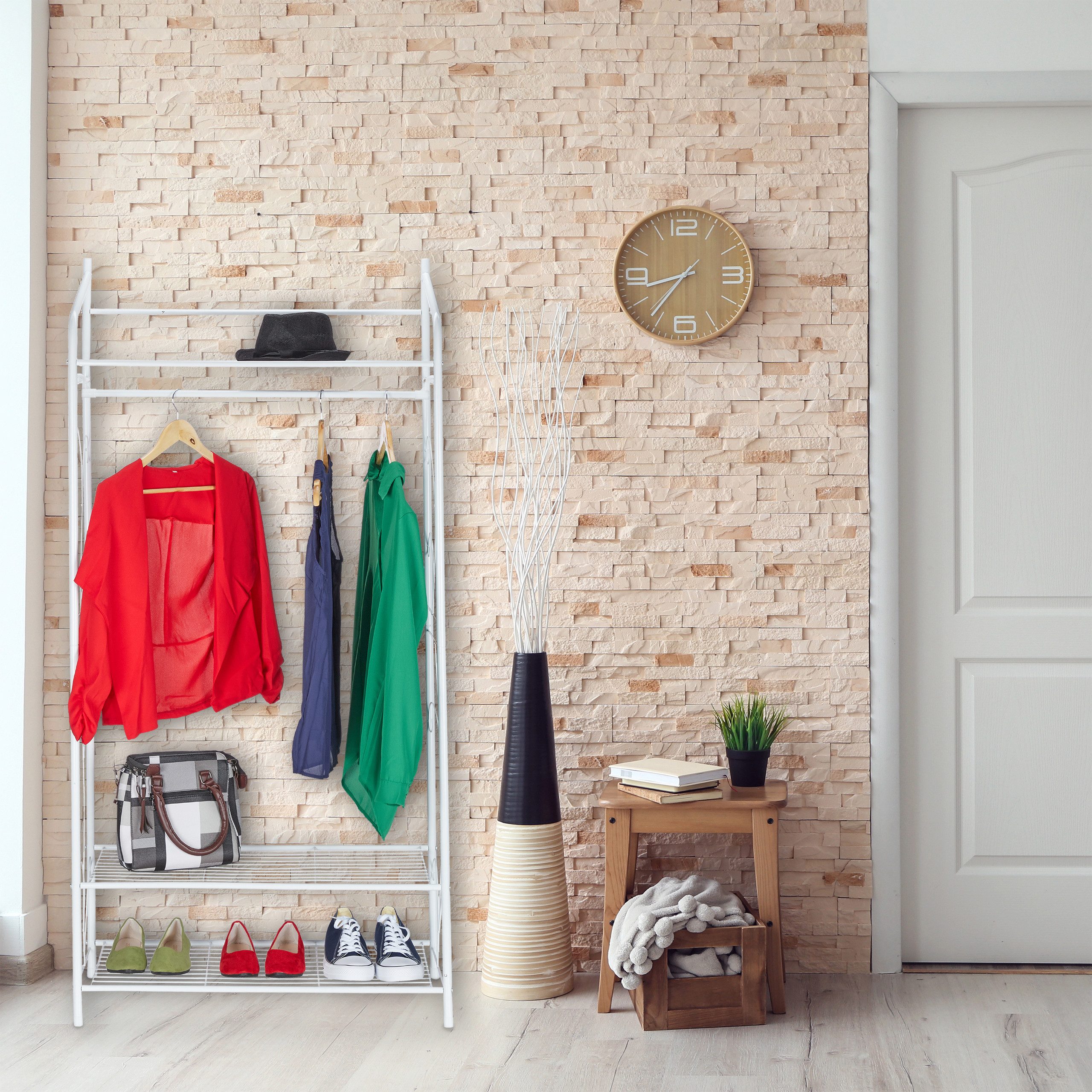 relaxdays Kleiderständer mit 3 Ablage, Weiß günstig online kaufen
