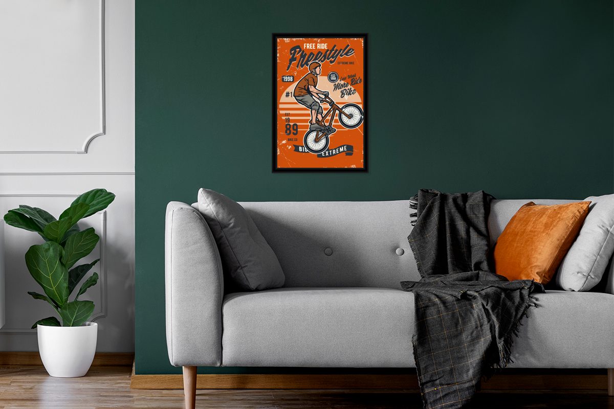 MuchoWow Poster Fahrrad - Männer - Bilderrahmen Schwarzem Gerahmtes Wanddeko, St), Bilder, Wandposter, Retro, (1 Poster