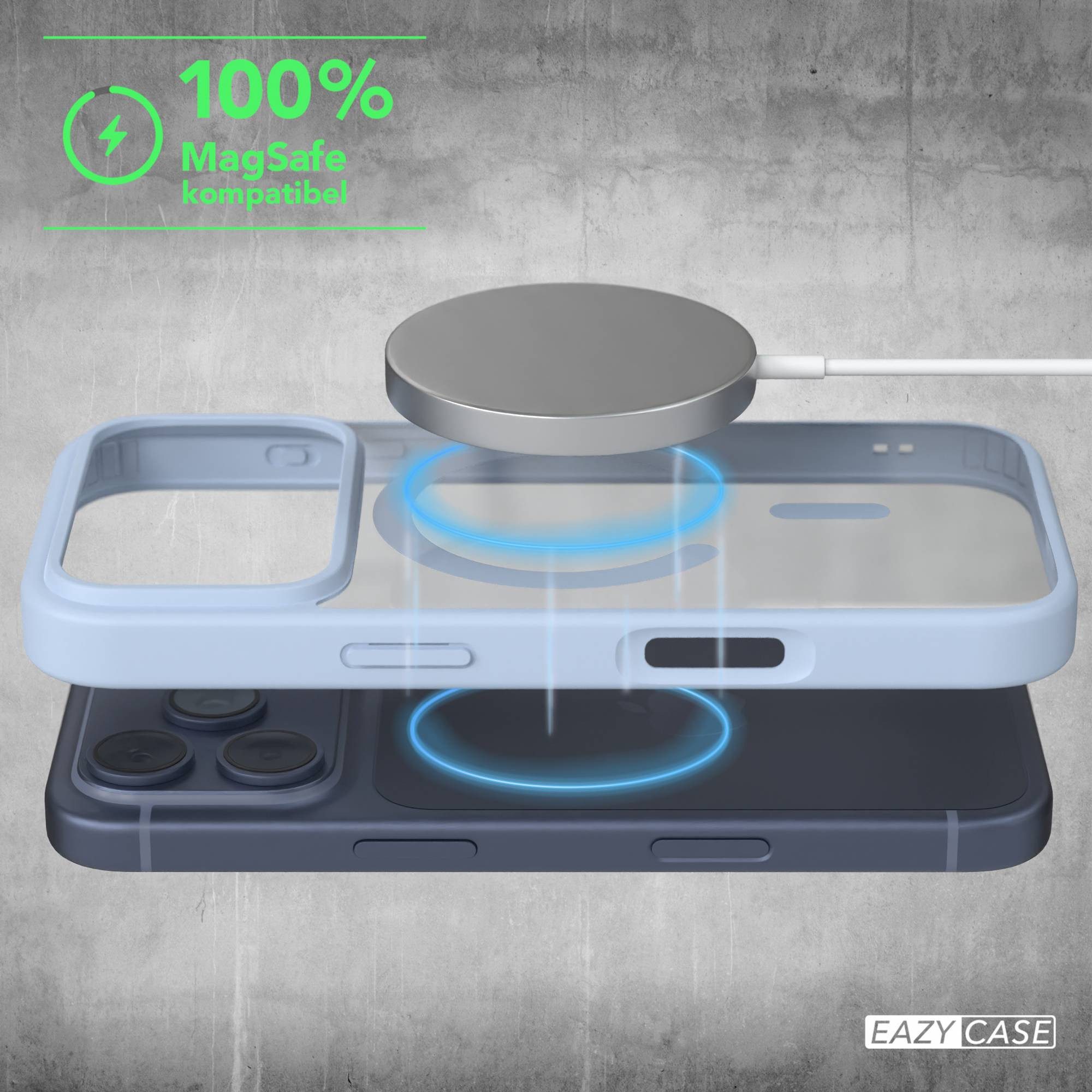 EAZY CASE Handyhülle Transparente Hülle mit MagSafe für iPhone 17 Pro 6,3 Zoll, Softcase, Schutzhülle mit Displayschutz, stoßfest, kratzfest, Hellblau