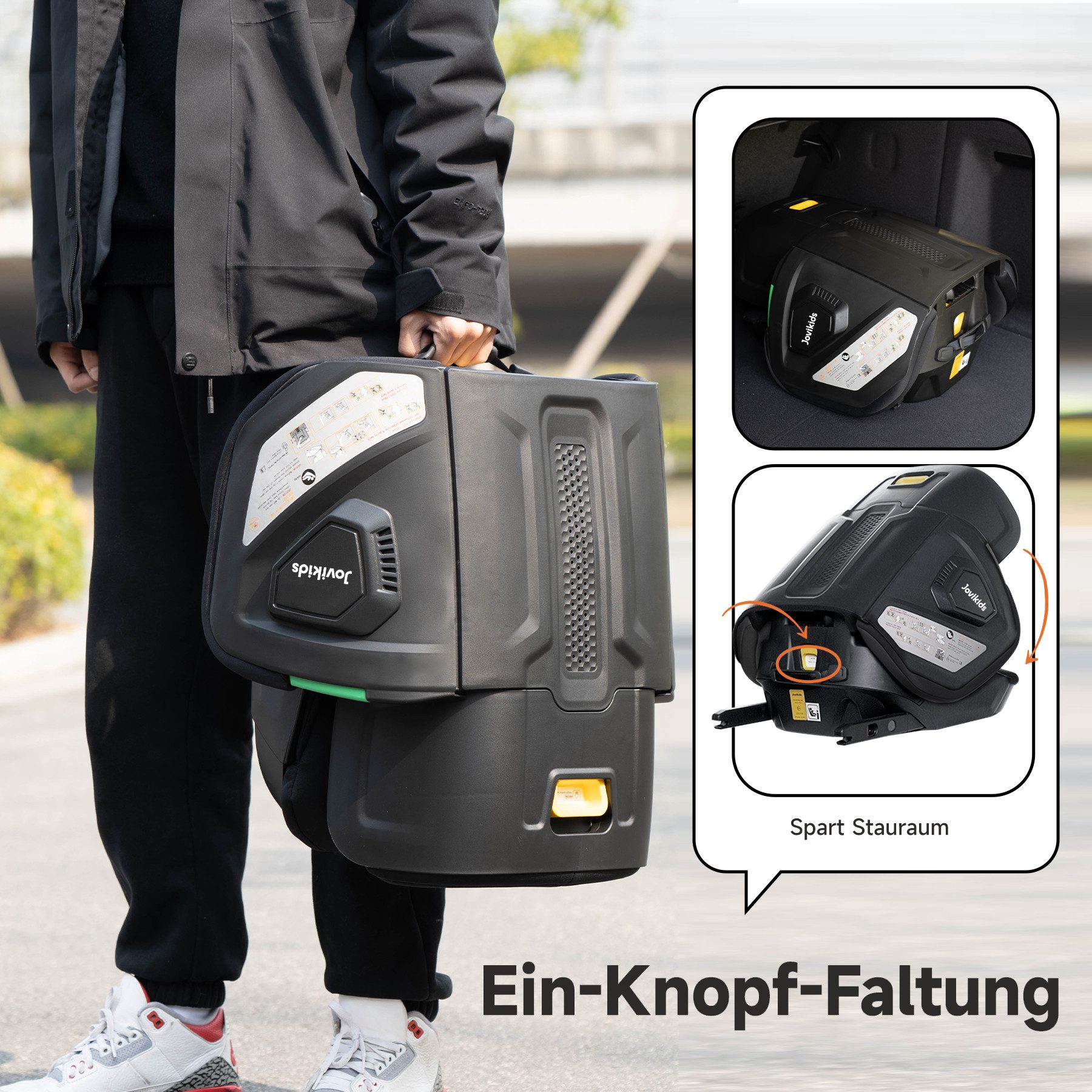 Jovikids Autokindersitz Faltbar Kindersitz mit ISOFIX, mit Rückenlehne, ab: 3Jahre, bis: 12 Jahre, ab: 100 cm, bis: 150 cm, Geeignet für Reisen