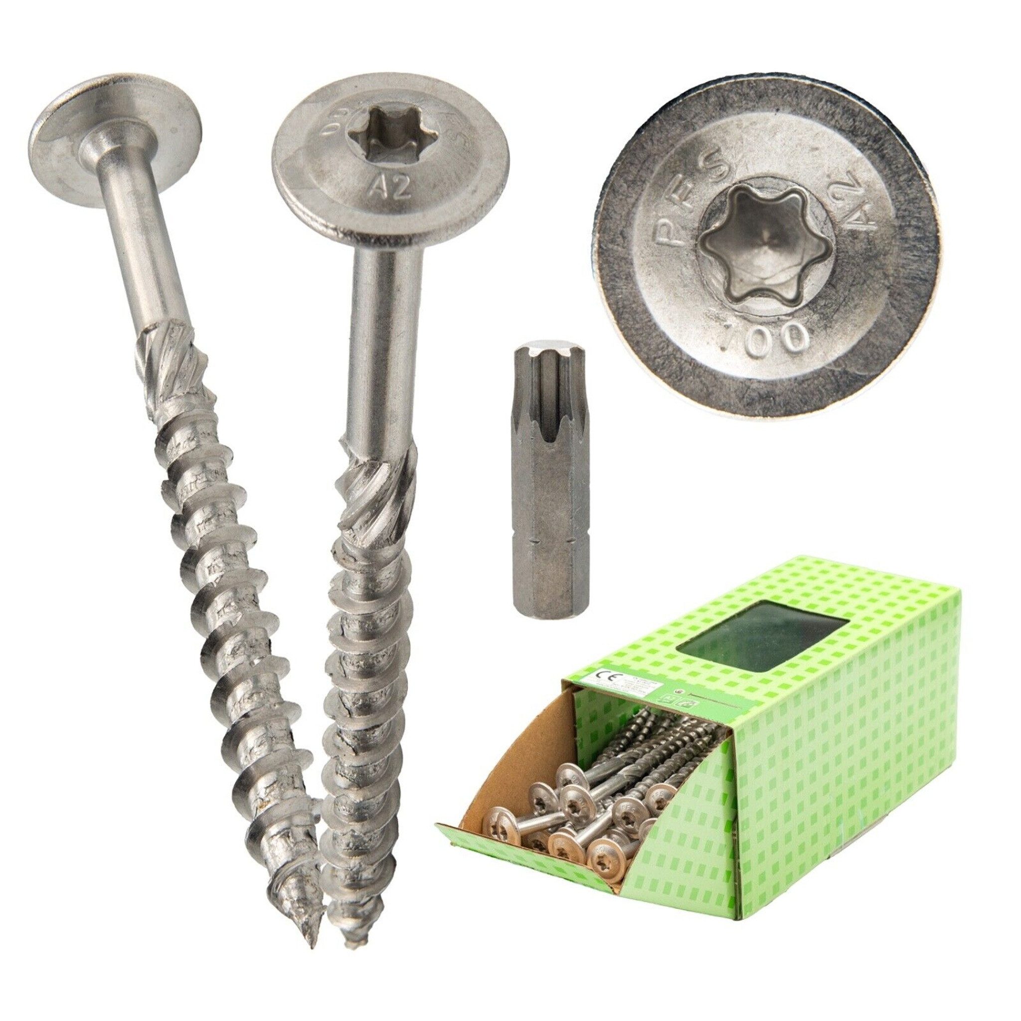 PGB Europe Holzbauschraube Tellerkopfschrauben A2 Edelstahl + BIT